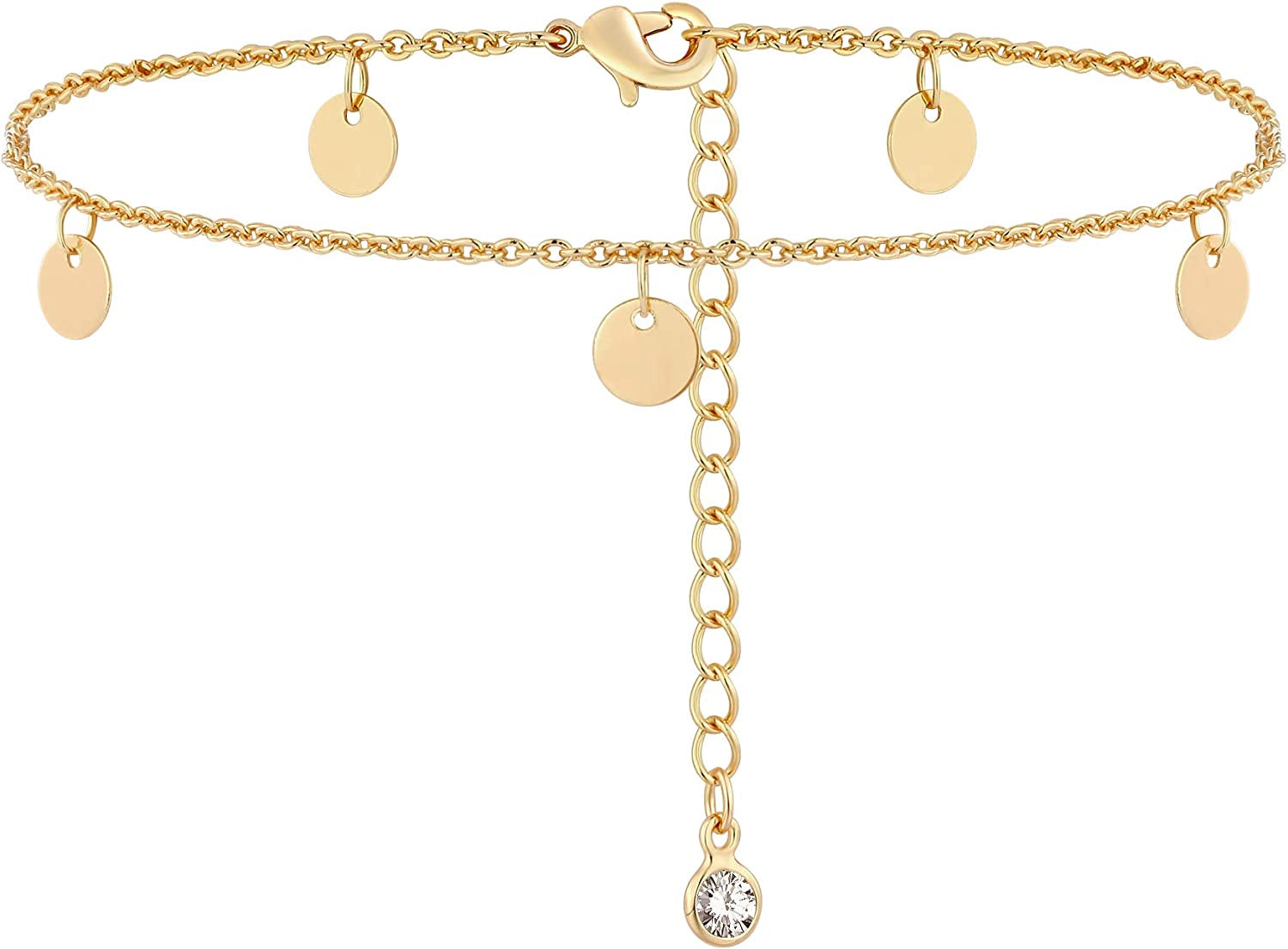 VACRONA Gold Anklets for Women 14K Gold Plated Boho Beach Beaded Chain Anklet Dainty Turquoises Evil Eye Ankle Bracelet Adjustable Chain Anklet Foot Jewelry Apparel & Accessories > Jewelry > Anklets VACRONA Disc Tassel