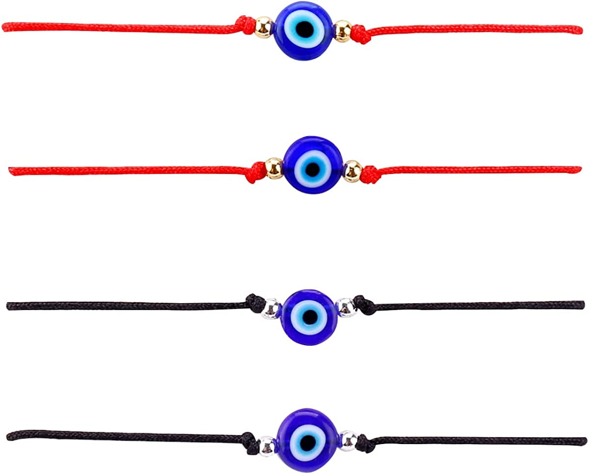 Hand Made 12Pcs Evil Eye Bracelets Pack Bulk Set Women Men Evil Eye Anklet Jewelry Protection Braclet Black Red String Boys&Girls Apparel & Accessories > Jewelry > Anklets SUMMER LOVE 2 Red+2 Black
