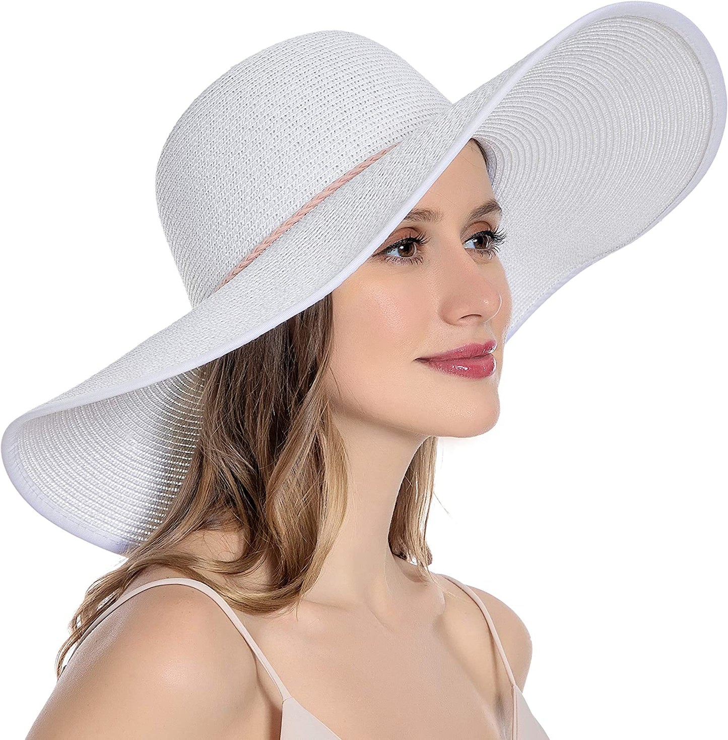 Muryobao Womens Sun Straw Hat Wide Brim UV UPF 50 Summer Hat Foldable Roll up Floppy Beach Cap for Women Apparel & Accessories > Clothing Accessories > Hats Muryobao White
