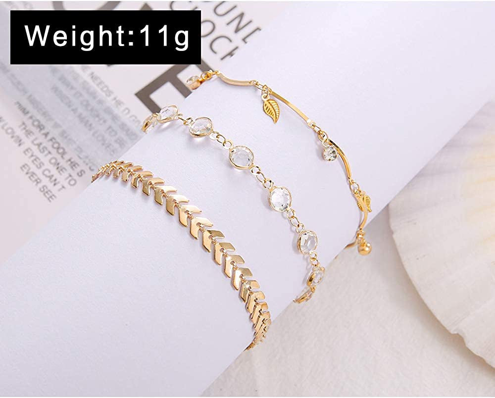 Fesciory 3 Pcs Ankle Bracelets for Women Gold Adjustable Layered Beach Anklet Set Girls Alloy Foot Chain Jewelry Apparel & Accessories > Jewelry > Anklets Fesciory
