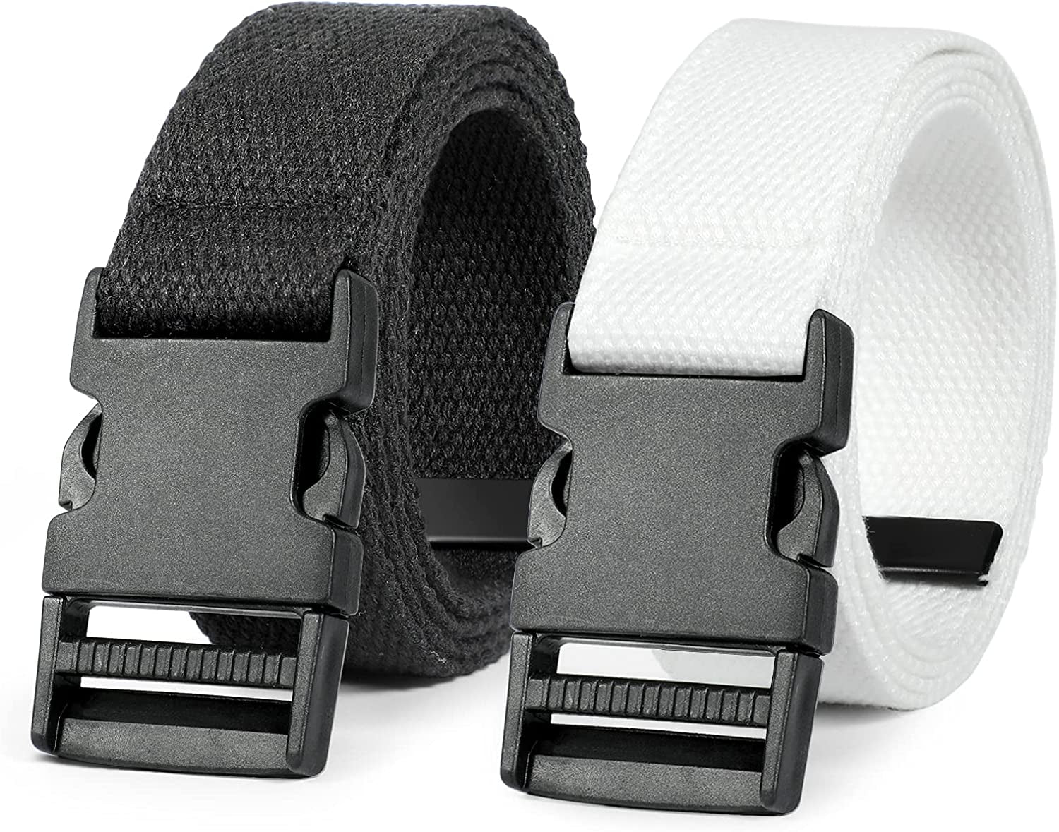 Canvas Long Belt for Women ,SANSTHS Hip Hop Streetwear Style Black Buckle Cargo Belt with Flat Plastic Buckle for Jeans Dress Apparel & Accessories > Clothing Accessories > Belts SANSTHS B-2 Pack (Black+white) Fit Pants below 35"