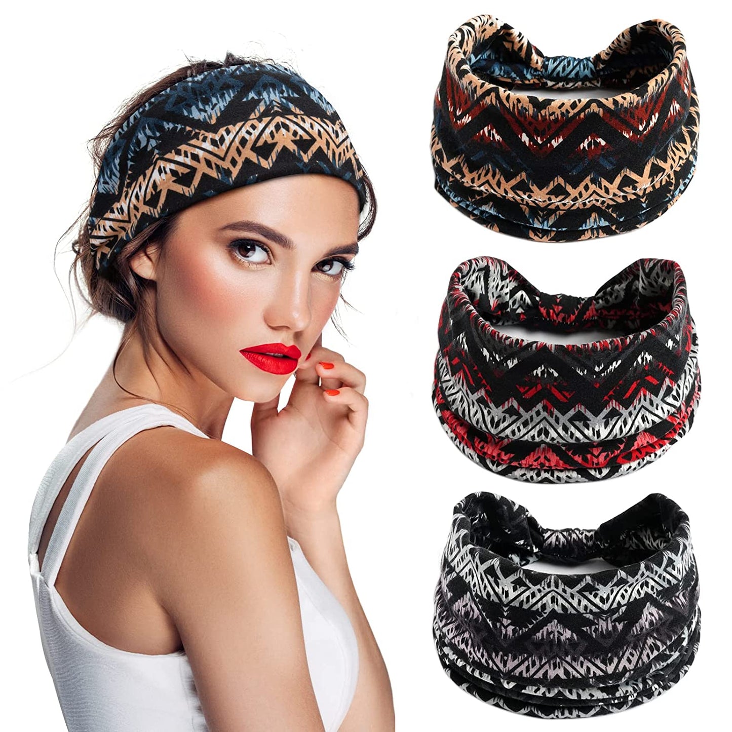 S&N Remille 3 Pack Wide Boho Headbands for Women and Girls, Elastic Turban Head Wrap Non-Slip Hair Bands for Sport Yoga and Running Headband Apparel & Accessories > Clothing Accessories > Bandanas & Headties S&N Remille Set-11