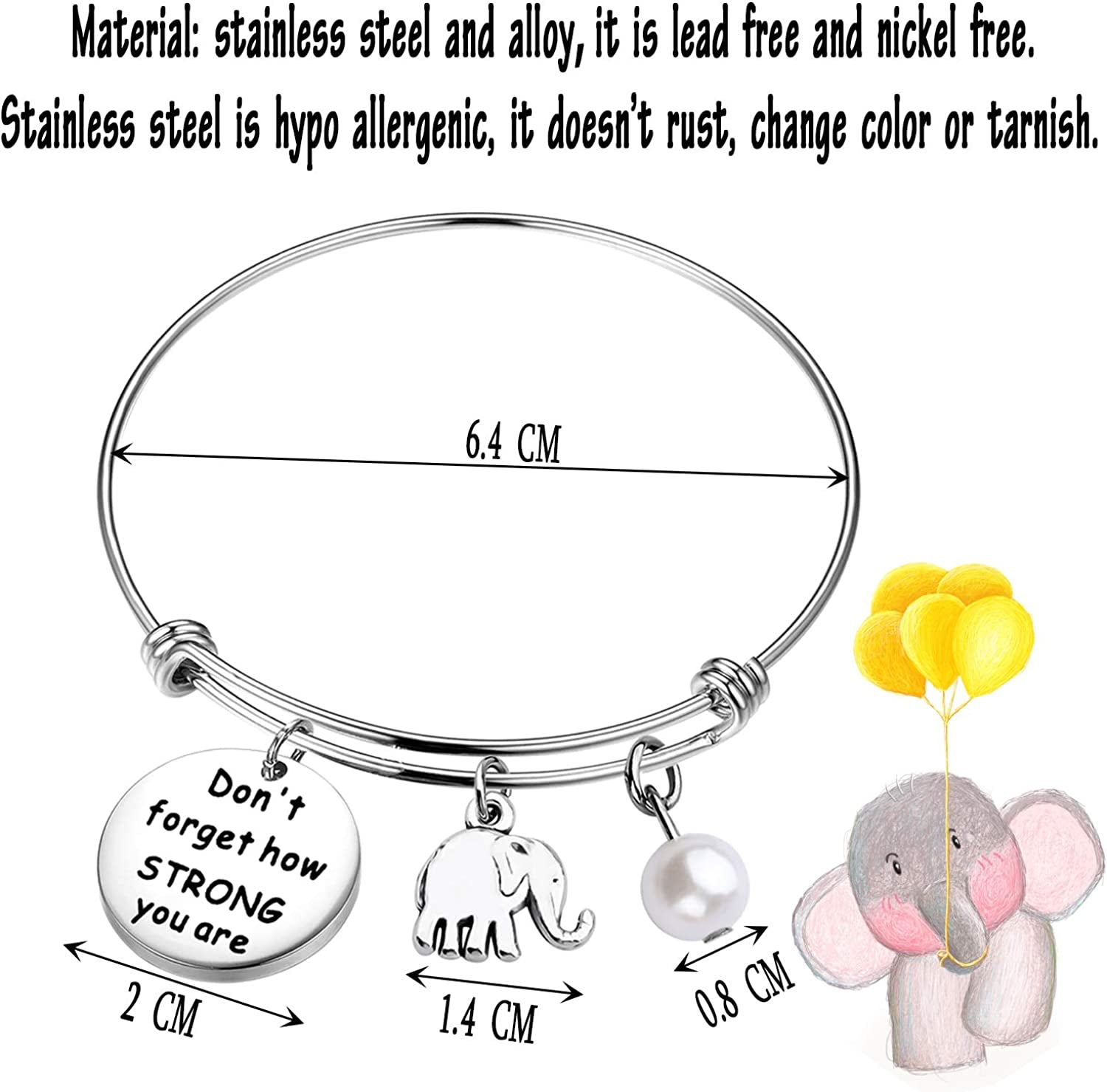 MYOSPARK Elephant Keychain Don'T Forget How Strong You Are Inspirational Gift for Graduate Elephant Lovers Apparel & Accessories > Jewelry > Necklaces MYOSPARK