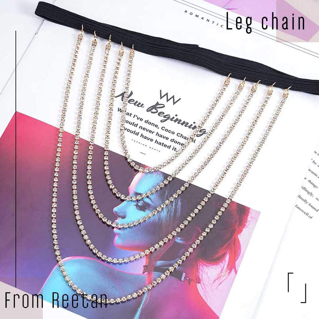 Reetan Boho Crystal Leg Chains Rhinestone Body Chain Rave Party Thigh Chain Body Jewelry Accessories for Women and Girls Apparel & Accessories > Jewelry > Body Jewelry REETAN