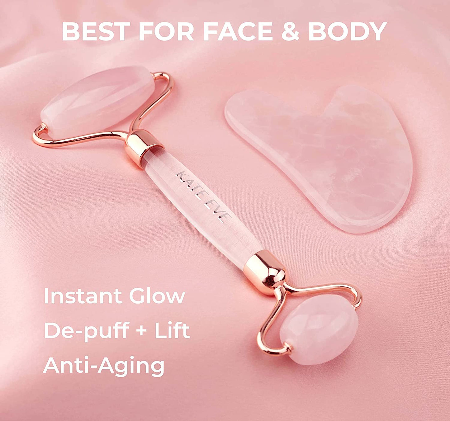 Kate Eve Jade Roller Gua Sha Facial Tools Set, Face Roller Beauty Skin Care Massager Kit for Women, 100% Natural Rose Quartz Skin Roller for Face Eye Neck Relaxing, Puffiness, Anti-Wrinkles, Lift Skin Health & Beauty > Personal Care > Cosmetics > Cosmetic Tools > Skin Care Tools Kate Eve