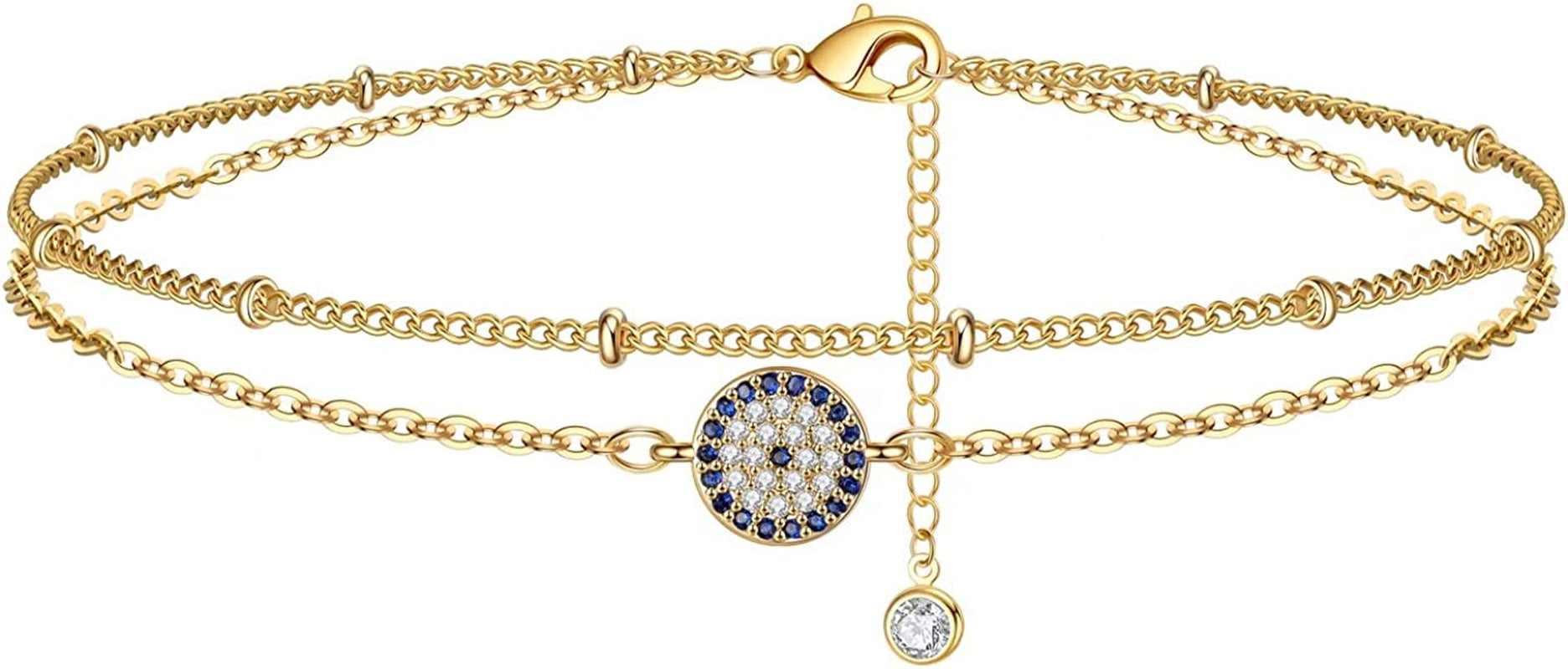 Dainty Ankle Bracelets for Women Girls, 14K Gold Filled Handmade Anklet Tiny Lock Key Star Lightning Crescent Elephant Evil Eye Ankle Bracelets for Women Girls Summer Boho Beach Foot Jewelry Apparel & Accessories > Jewelry > Anklets Yoosteel Turkish Evil Eye