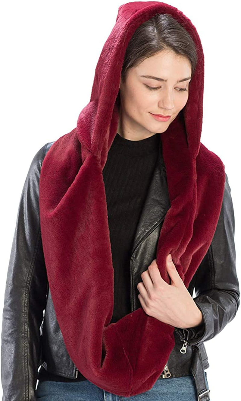 Fashion 21 Women'S Soft Faux Fur Infinity Scarf & Infinity Hood Scarf Head Scarf Wrap (2 Styles) Apparel & Accessories > Clothing Accessories > Scarves & Shawls Fashion 21 Hooded - Burgundy