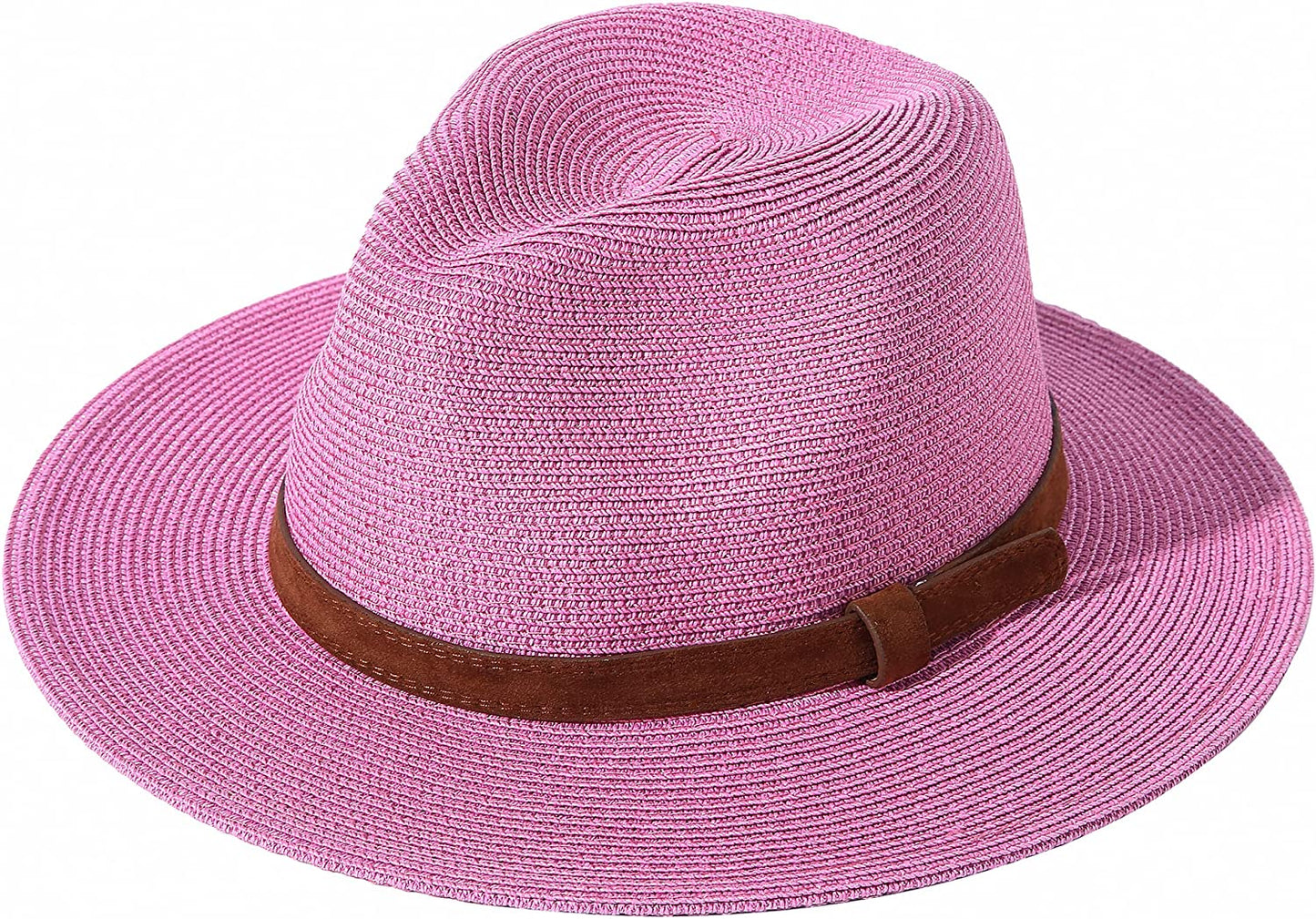JOYEBUY Womens UPF50 Foldable Summer Straw Hat Wide Brim Fedora Sun Beach Hat Apparel & Accessories > Clothing Accessories > Hats JOYEBUY Y-brown Belt Rose