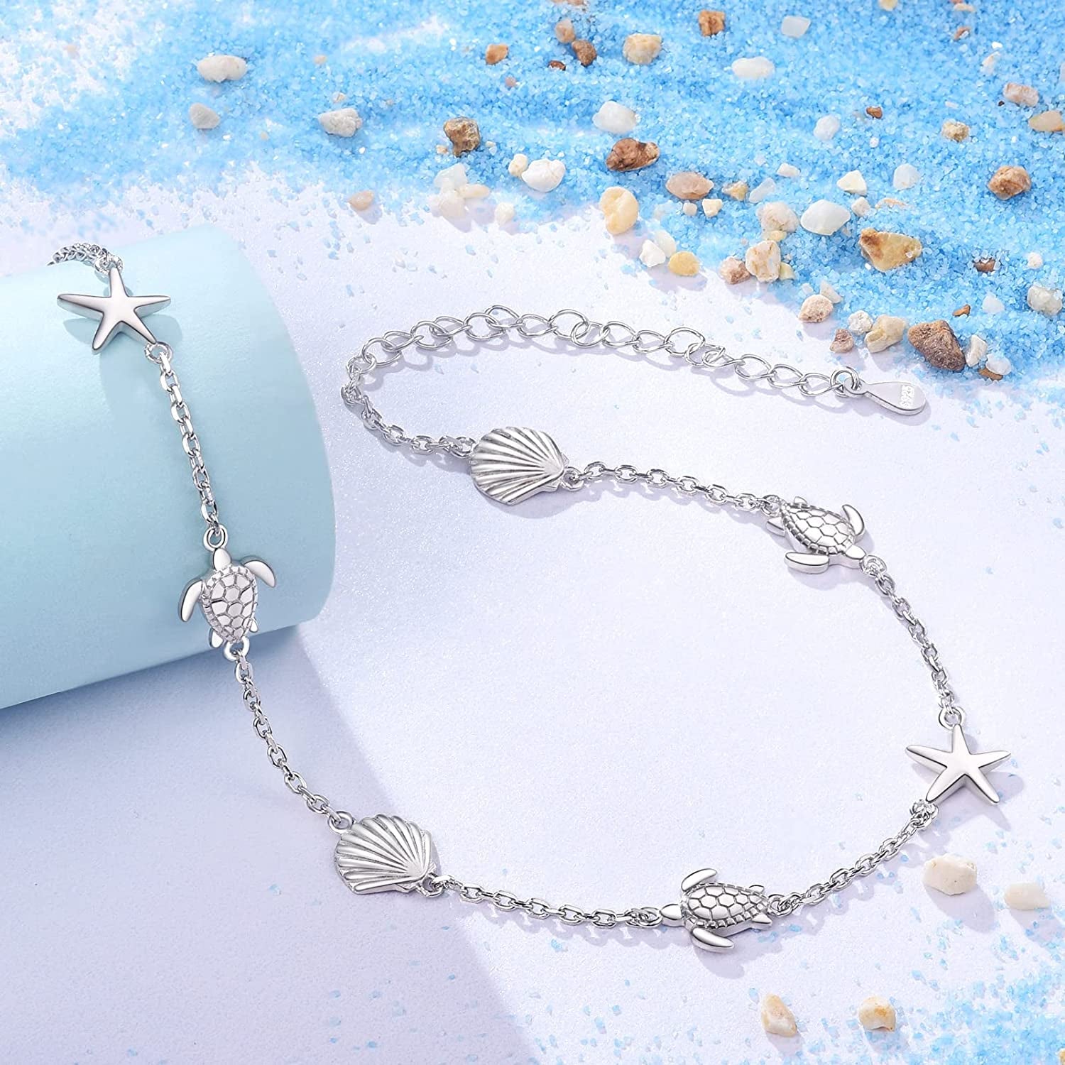 BEILIN 925 Sterling Silver Seabeach Anklets for Women Teen Girls Ocean Ankle Bracelets for Women Apparel & Accessories > Jewelry > Anklets BEILIN