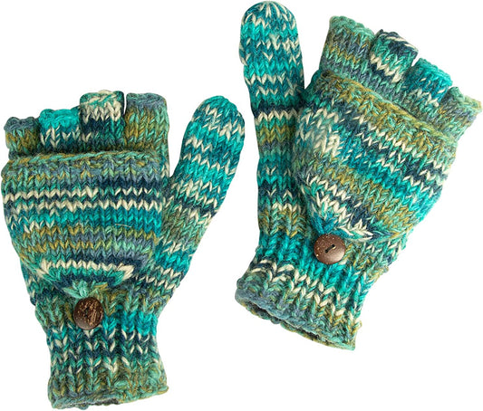 Gloves Winter Women Warm, Wool Mittens for Women, Womens Mittens Winter, Convertible Mitten, Cable Knit Womens Mittens Fleece Apparel & Accessories > Clothing Accessories > Gloves & Mittens Tribe Azure Fair Trade Blue Splash
