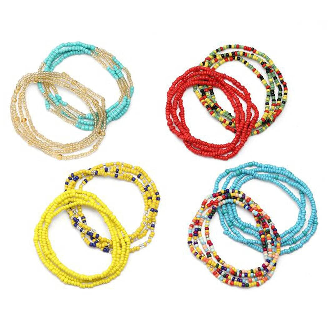 Cosydays African Waist Bead Chain Elastic Body Chains Colorful Belly Beads Beach Beaded Chain Summer Bikini Jewelry for Women(Pack of 8) Apparel & Accessories > Jewelry > Body Jewelry COSYDAYS