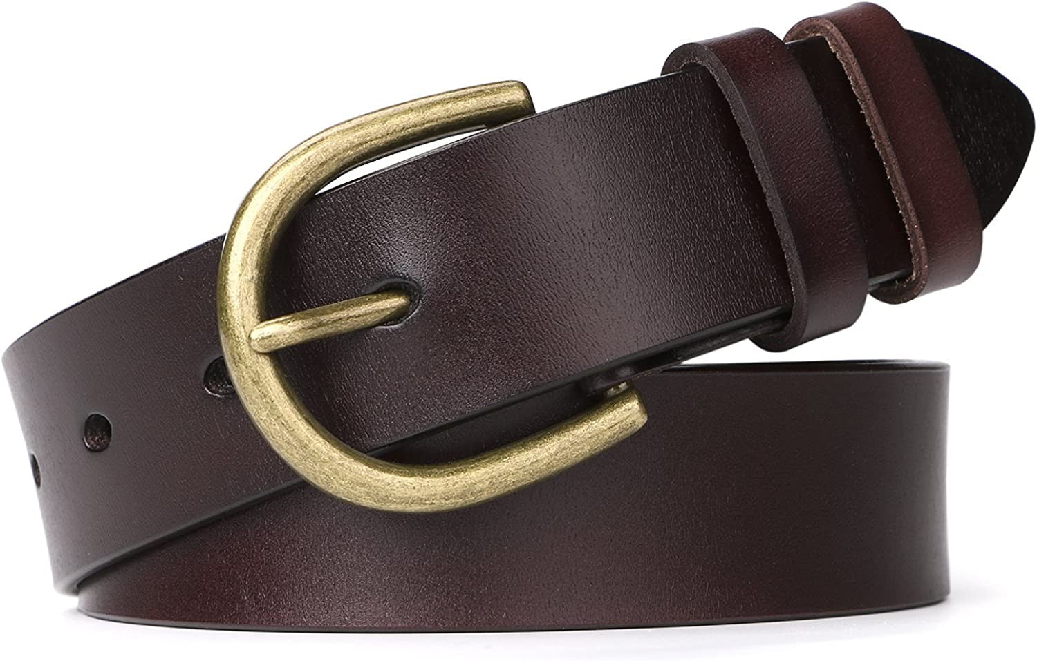 Women Leather Belt for Pants Dress Jeans Waist Belt with Brushed Alloy Buckle by WHIPPY Apparel & Accessories > Clothing Accessories > Belts WHIPPY 2-dark Brown/Brass Buckle L: Fit Waist Size 38-42 Inches