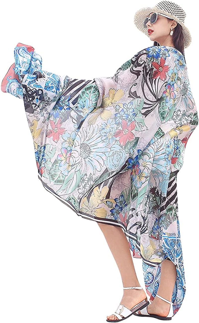 DANA XU Women'S Mulberry Satin Silk Fashion Summer Shawls Large Size Floral Scarf Oversize Soft Wraps for Evening Dresses Apparel & Accessories > Clothing Accessories > Scarves & Shawls DANA XU 44 Blue
