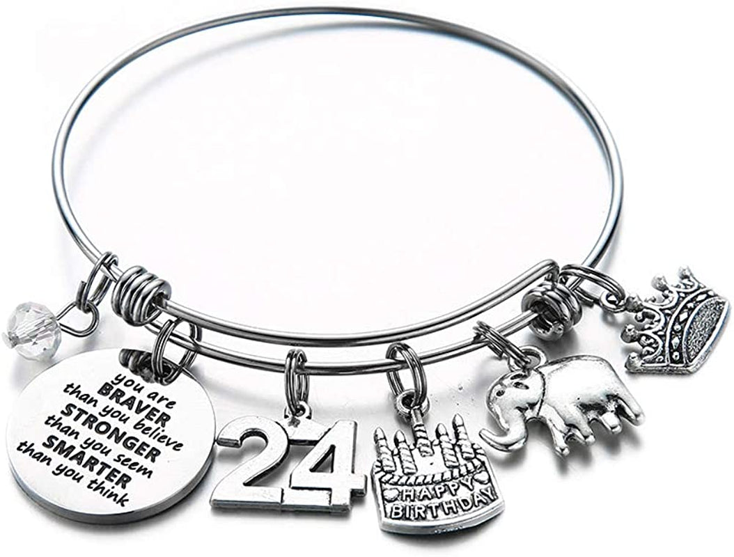 Birthday Gifts for Women Girls Bracelet, Expandable Charm Bracelets 5Th 6Th 7Th 8Th 9Th 10Th 20Th 30Th 40Th 50Th 60Th 70Th 80Th 90Th Birthday Gift for Friend, Mom, Daughter, Niece, Sister, Grandma Apparel & Accessories > Jewelry > Bracelets M MOOHAM 24th