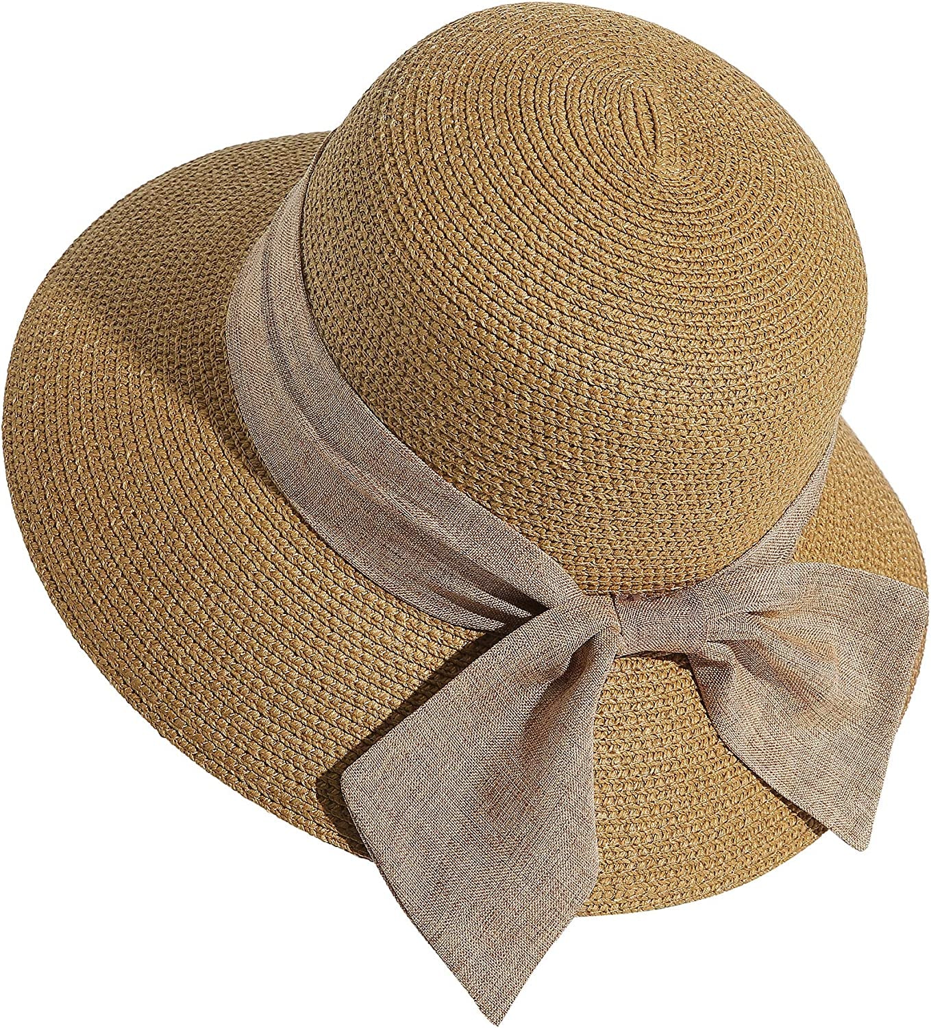 Lanzom Sun Hats for Women Wide Brim Straw Hat Summer Beach Hat Foldable Packable Cap for Travel Outdoor Apparel & Accessories > Clothing Accessories > Hats Lanzom Style F-khaki One Size