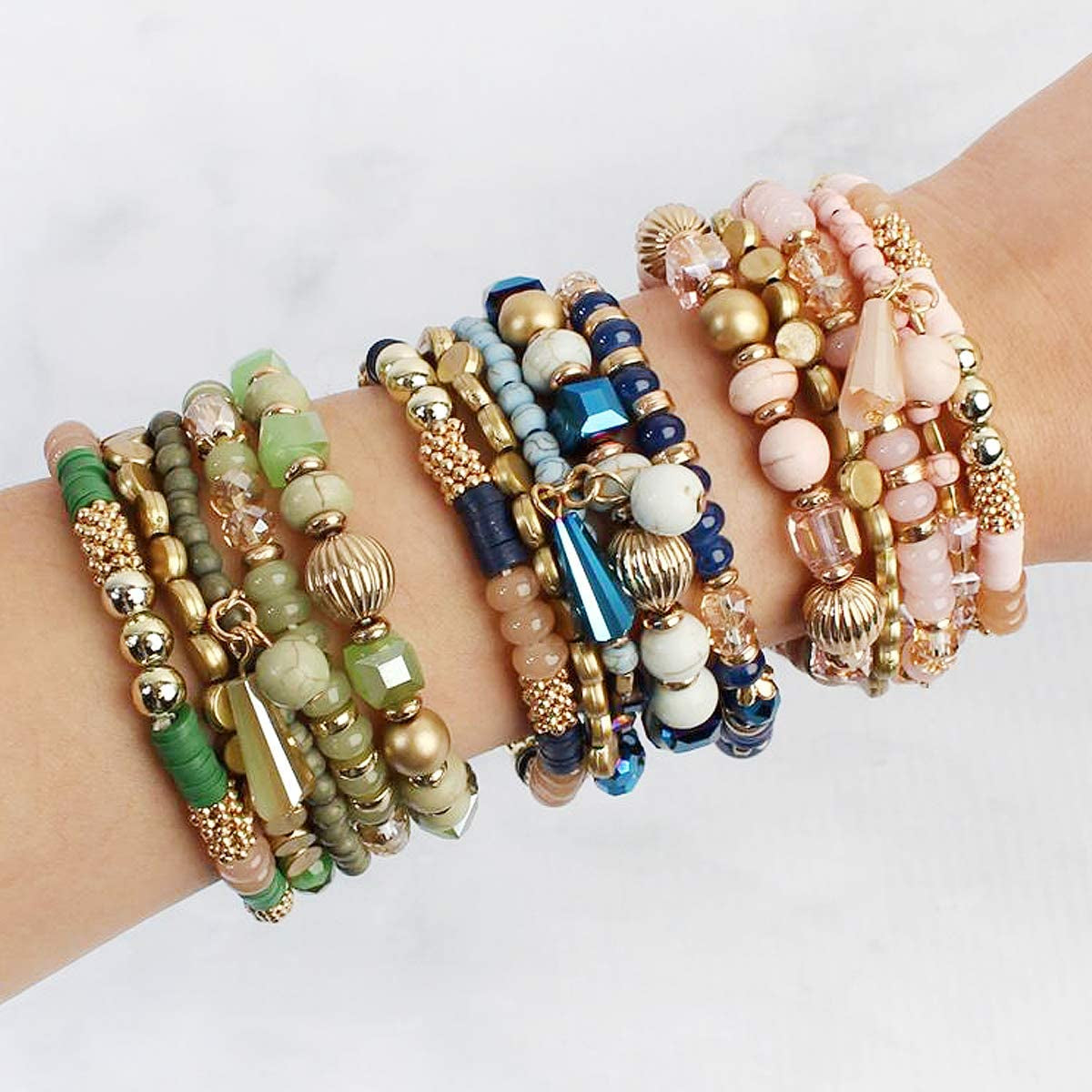 Bohemian Mix Bead Multi Layer Versatile Statement Bracelets - Stackable Beaded Strand Stretch Bangles Sparkly Crystal, Tassel Charm Apparel & Accessories > Jewelry > Bracelets RIAH FASHION
