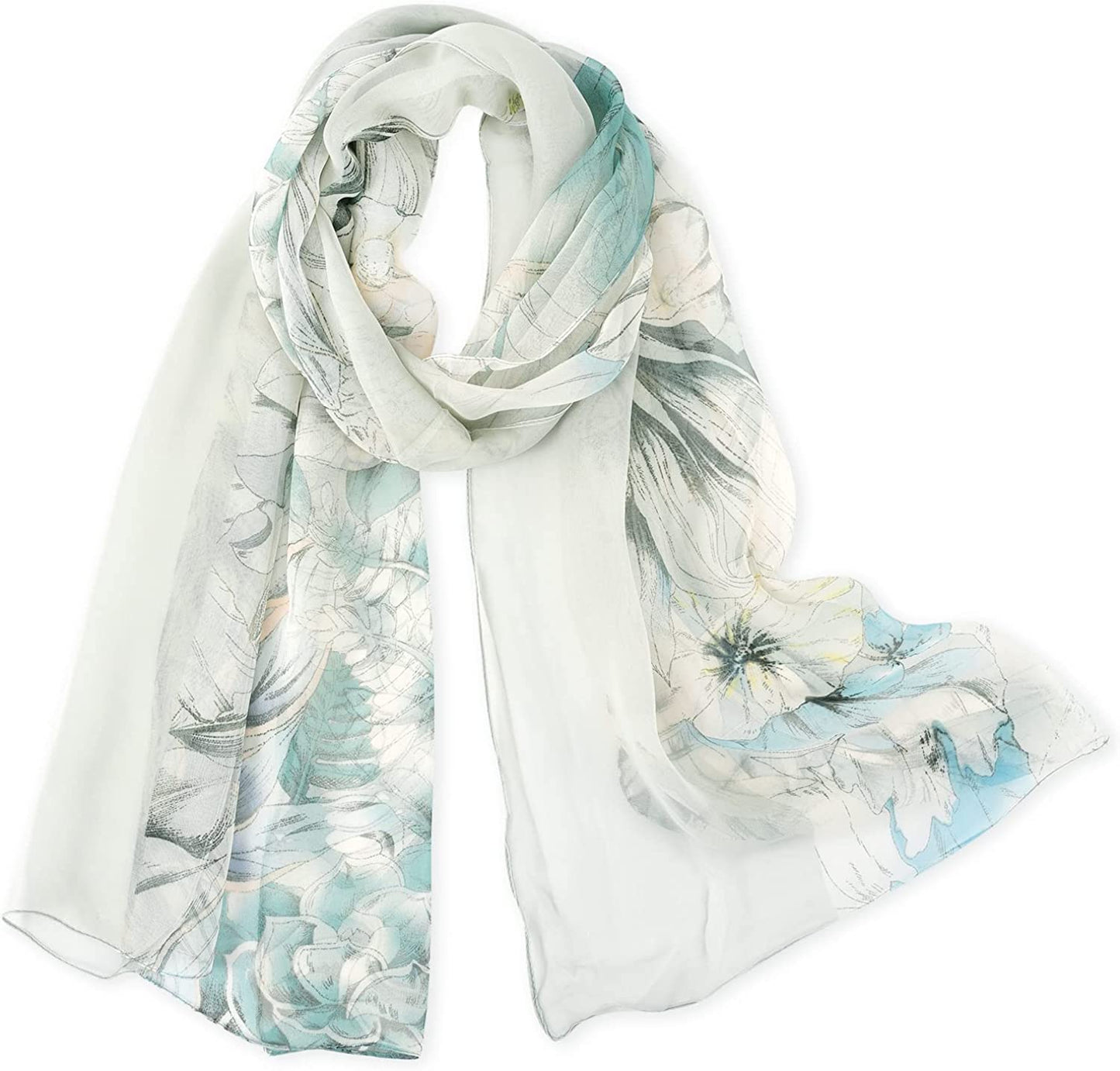 E-Clover Women Soft Floral Print Shawl Chiffon Sheer Scarf Apparel & Accessories > Clothing Accessories > Scarves & Shawls E-Clover B-grey Floral