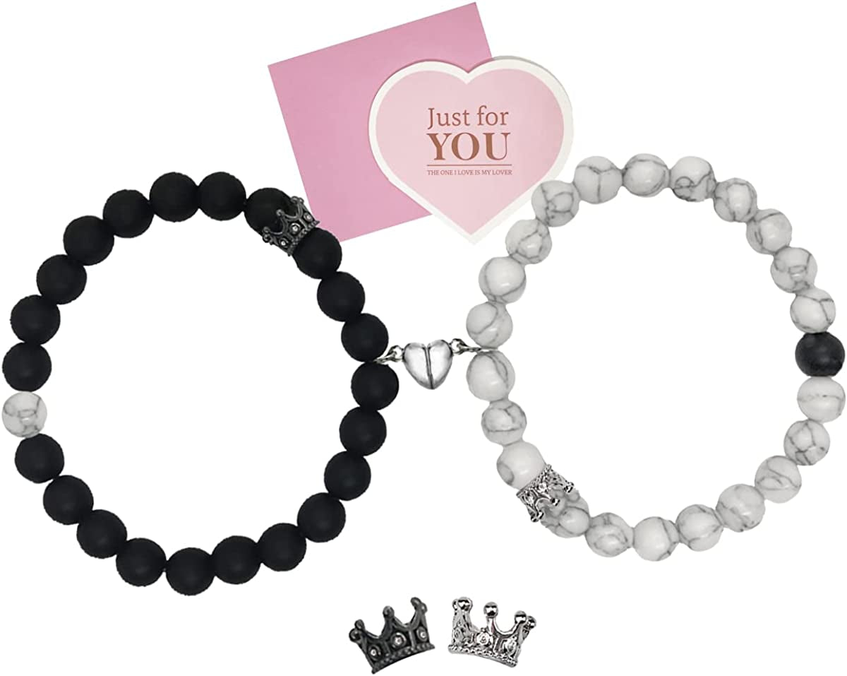 Magnetic Bracelets for Couples King&Queen Crown His and Her Bracelets Heart Matching Bracelets Long Distance Relationship Gifts for Boyfriend and Girlfriend on Anniversary Couples Jewelry for Women Men Apparel & Accessories > Jewelry > Bracelets Ymeeaa Black White#1