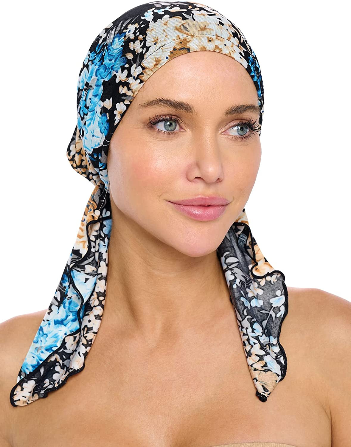 Ashford & Brooks Pre Tied Bandana Turban Chemo Head Scarf Sleep Hair Cover Hat Apparel & Accessories > Clothing Accessories > Bandanas & Headties Ashford & Brooks Ditsy Black/Blue One Size