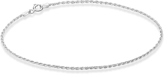 Miabella 925 Sterling Silver Solid 1.5Mm Diamond-Cut Braided Rope Chain Anklet Ankle Bracelet for Women Teen Girls, Made in Italy Apparel & Accessories > Jewelry > Anklets Miabella sterling silver Length 11 Inches (Large)
