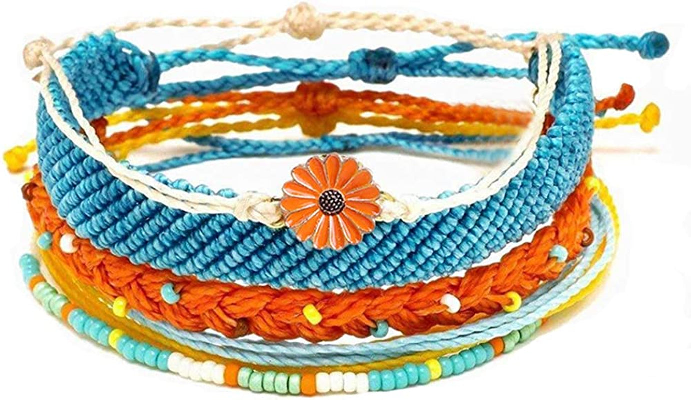 Softones VSCO String Wave Bracelets for Women Girls Handmade Colorful Waterproof Adjustable Braided Beach Bracelet Set for Women Apparel & Accessories > Jewelry > Bracelets Softones H:5Pcs Flower