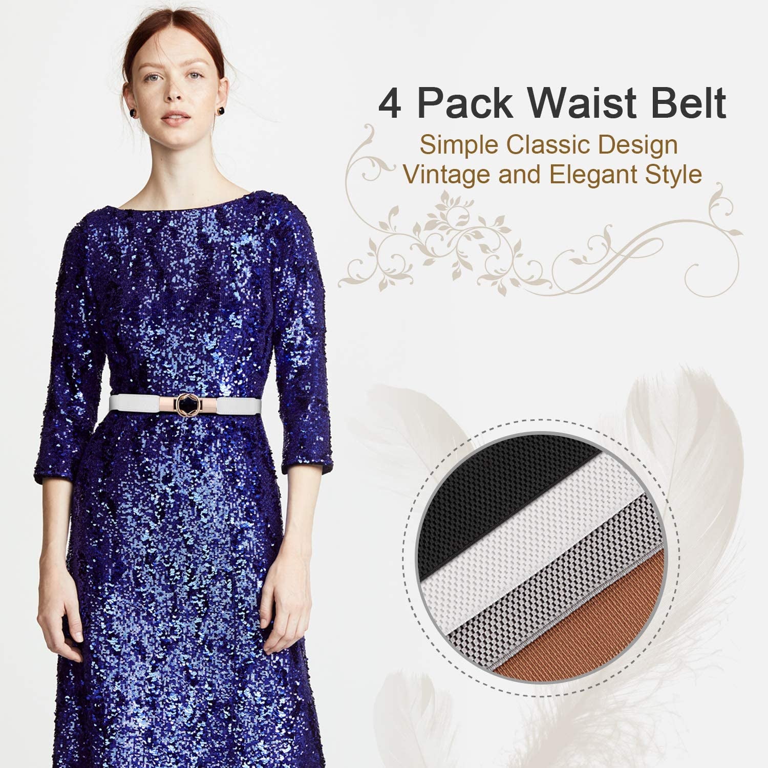 Women Skinny Belt for Dresses Retro Stretch Ladies Waist Belt plus Size Set of 4 Apparel & Accessories > Clothing Accessories > Belts WERFORU