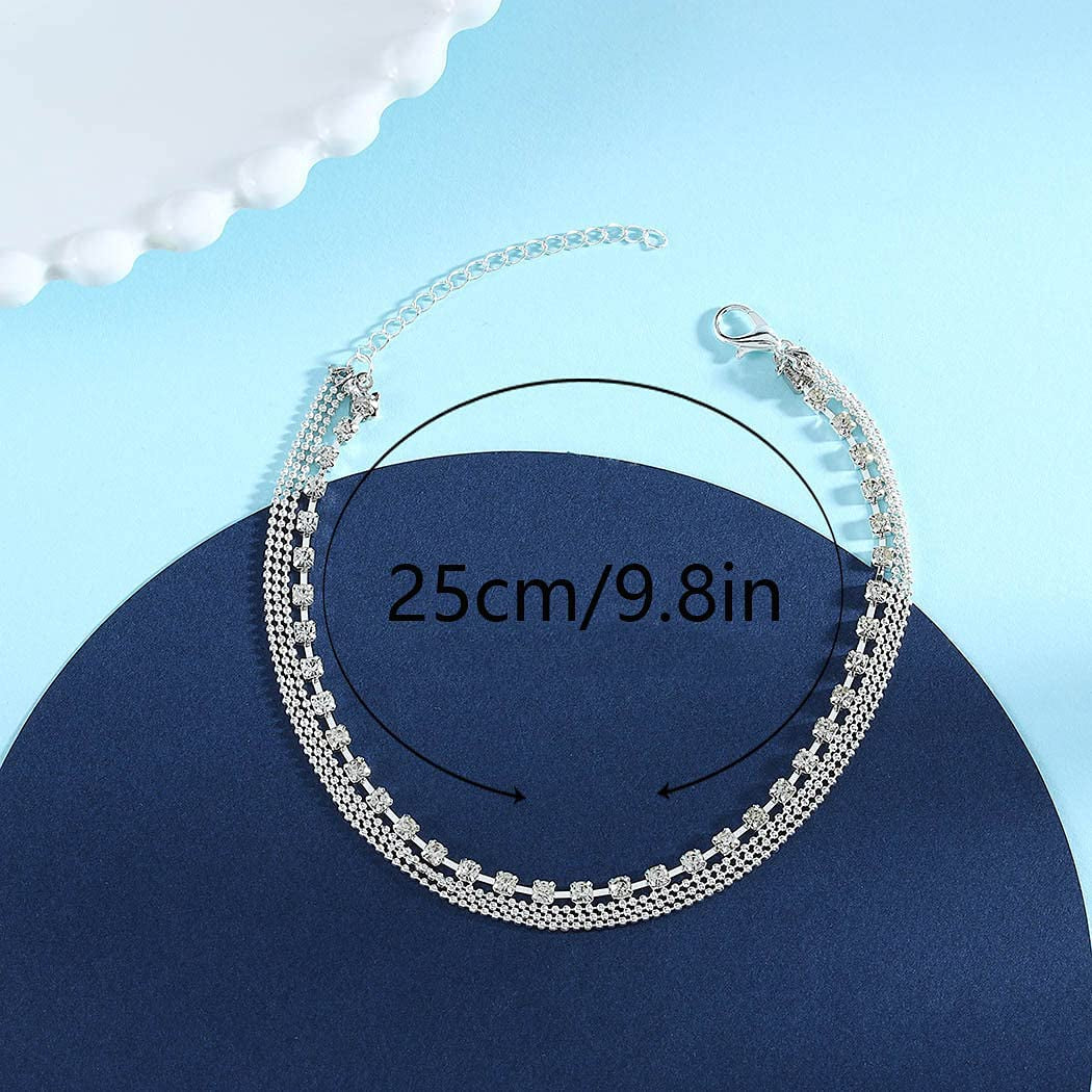 Jeweky Boho Layered Crystal Anklets Silver Rhinestone Ankle Bracelets Chain Beach Foot Jewelry for Women and Girls Apparel & Accessories > Jewelry > Anklets Jeweky