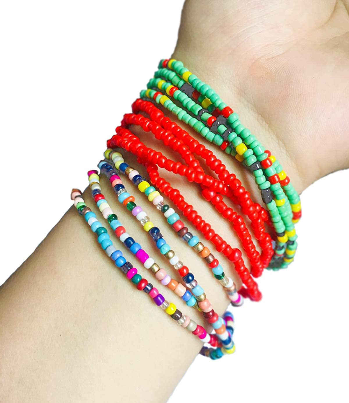 Tornito 16-18Pcs Belly Waist Necklace Chain Summer Jewelry Bikini Body Chain for Women African Waist Bead Set Stretchy Elastic String Multi-Color Sexy Bracelet Anklet Apparel & Accessories > Jewelry > Body Jewelry Tornito