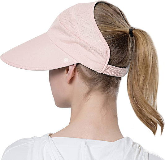 Muryobao Womens Summer Baseball Hat Outdoor Wide Brim UV Protection Foldable Ponytail Mesh Sun Visor Cap with Removable Flap Apparel & Accessories > Clothing Accessories > Hats Muryobao Pink