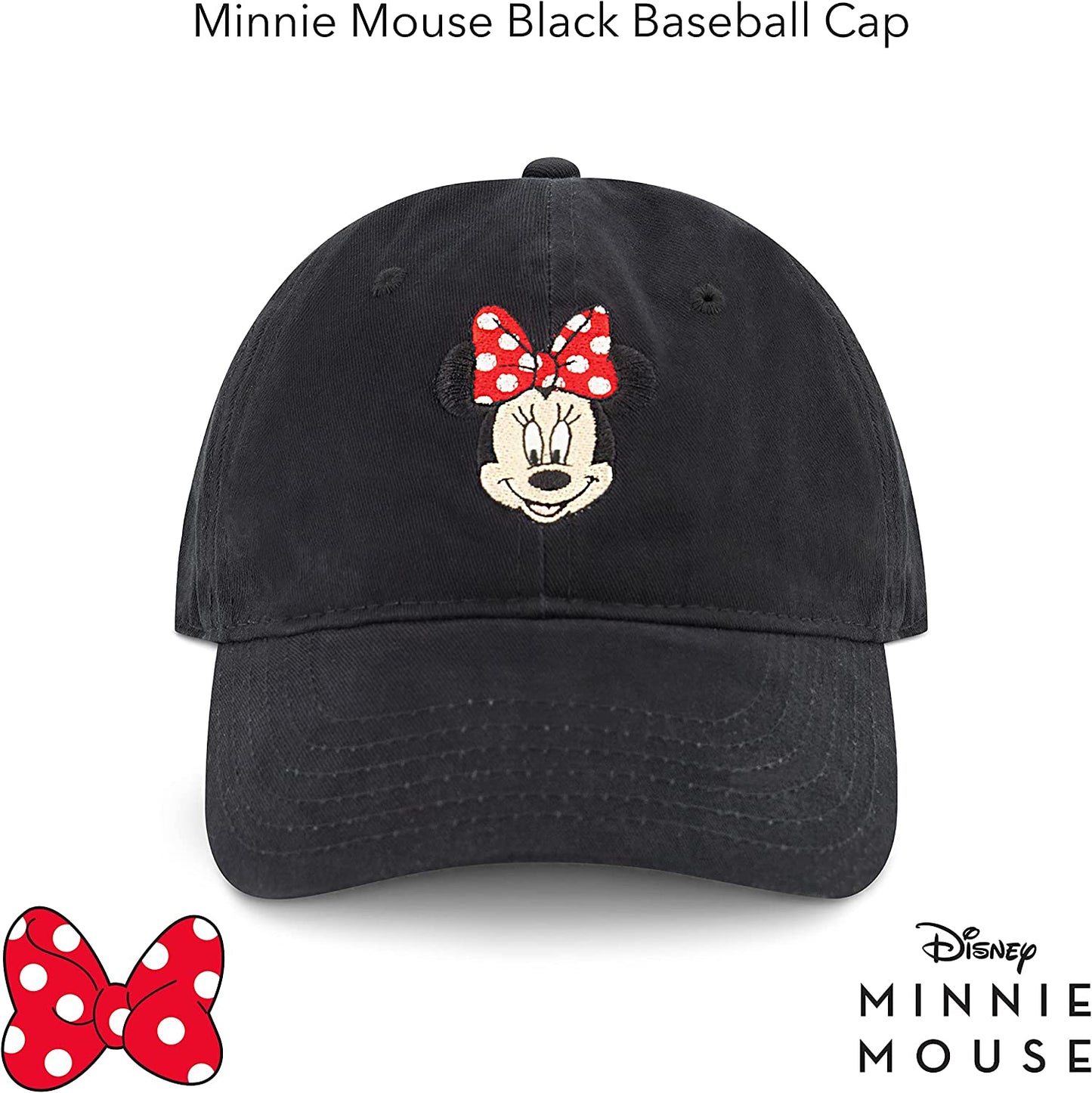 Concept One Women'S Disney'S Minnie Mouse Bows Embroidered Cotton Adjustable Dad Hat with Curved Brim Apparel & Accessories > Clothing Accessories > Hats Concept One