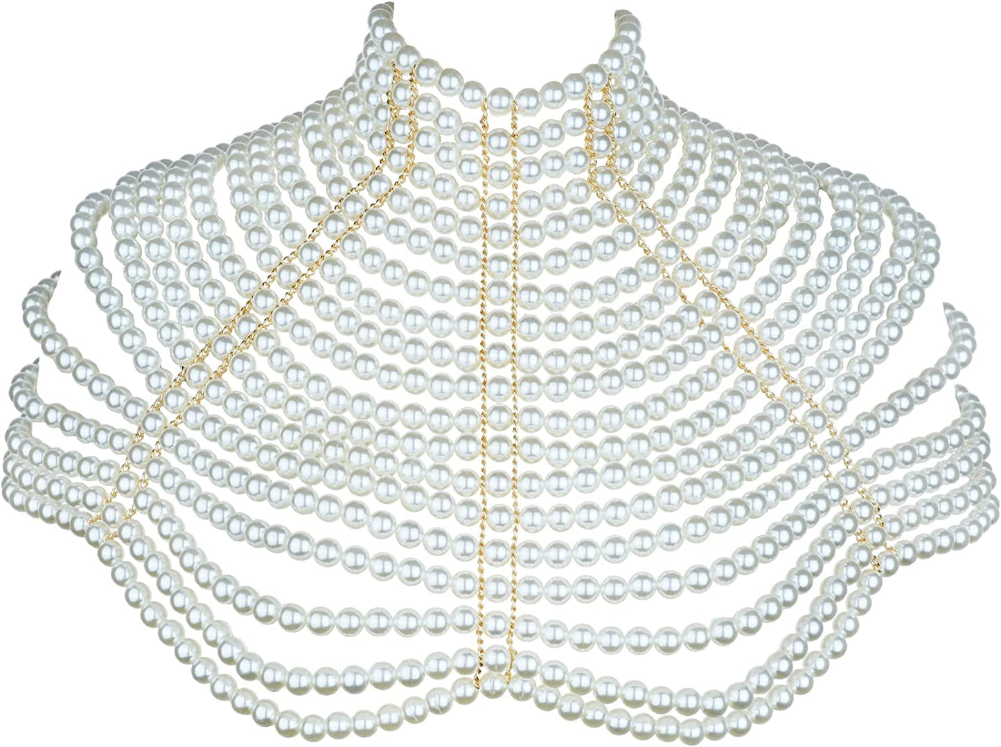 Pearl Body Chain Jewelry for Women - Fashion Handmade Pearl Body Chain Shoulder Necklace Bra Apparel & Accessories > Jewelry > Body Jewelry Maijiao Style 2-White
