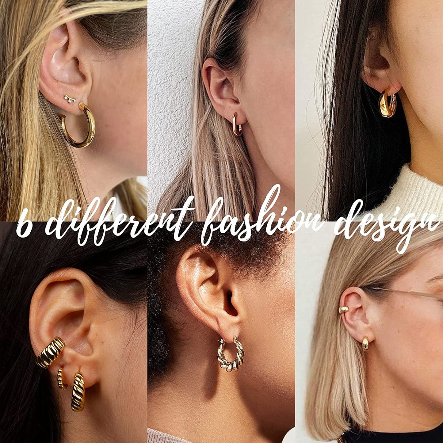 Gold Hoop Earrings Set for Women, 14K Gold Plated Lightweight Hypoallergenic Chunky Open Hoops Set for Gift Apparel & Accessories > Jewelry > Earrings KYLIE MAX