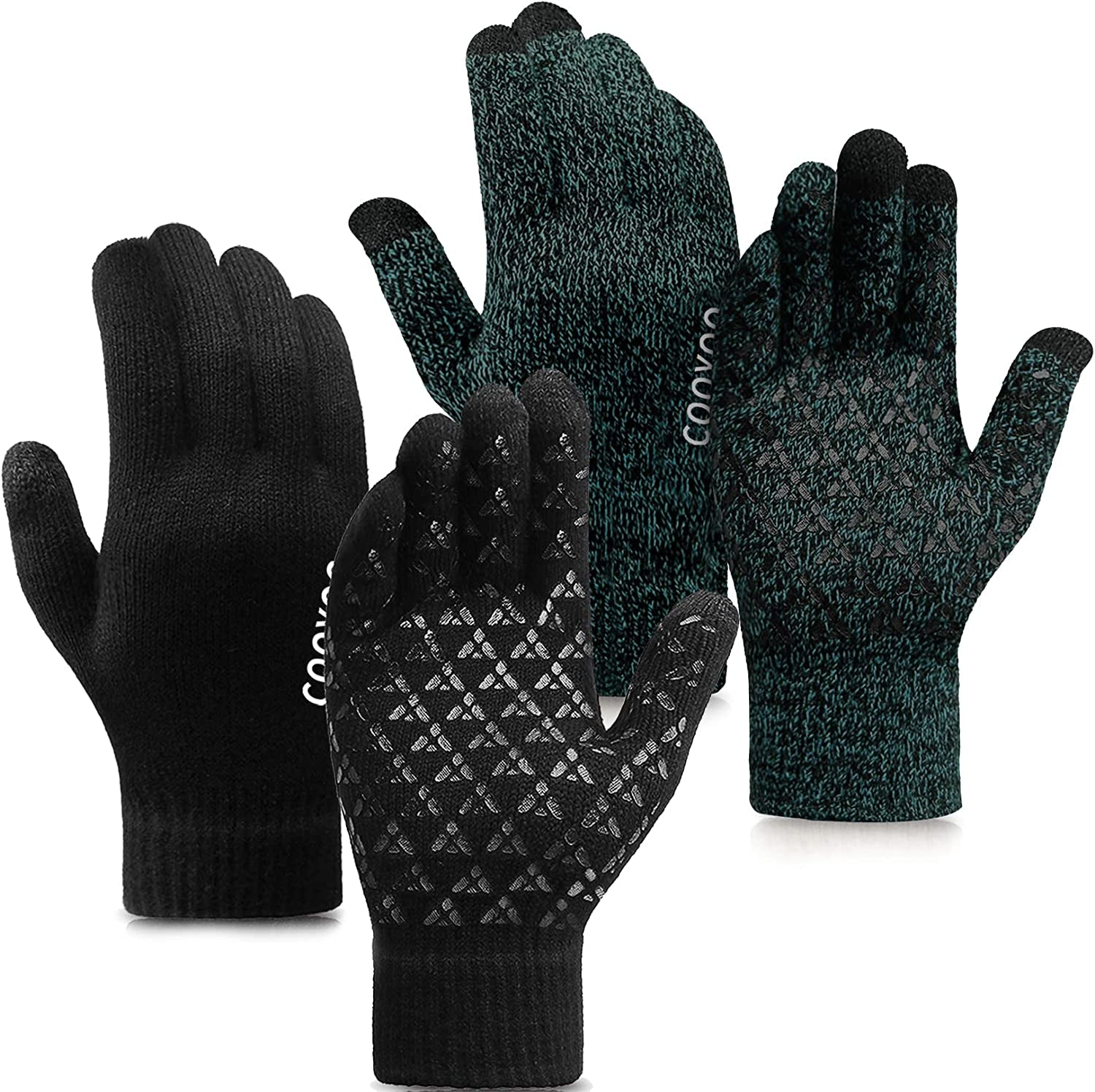 Winter Gloves for Women and Men 1/2/3 Pairs,Upgraded Touch Screen Gloves,Anti-Slip Silicone Gel- Thermal Soft Wool Lining Apparel & Accessories > Clothing Accessories > Gloves & Mittens COOYOO 07-2 Pairs(black/Midnight Green) X-Large