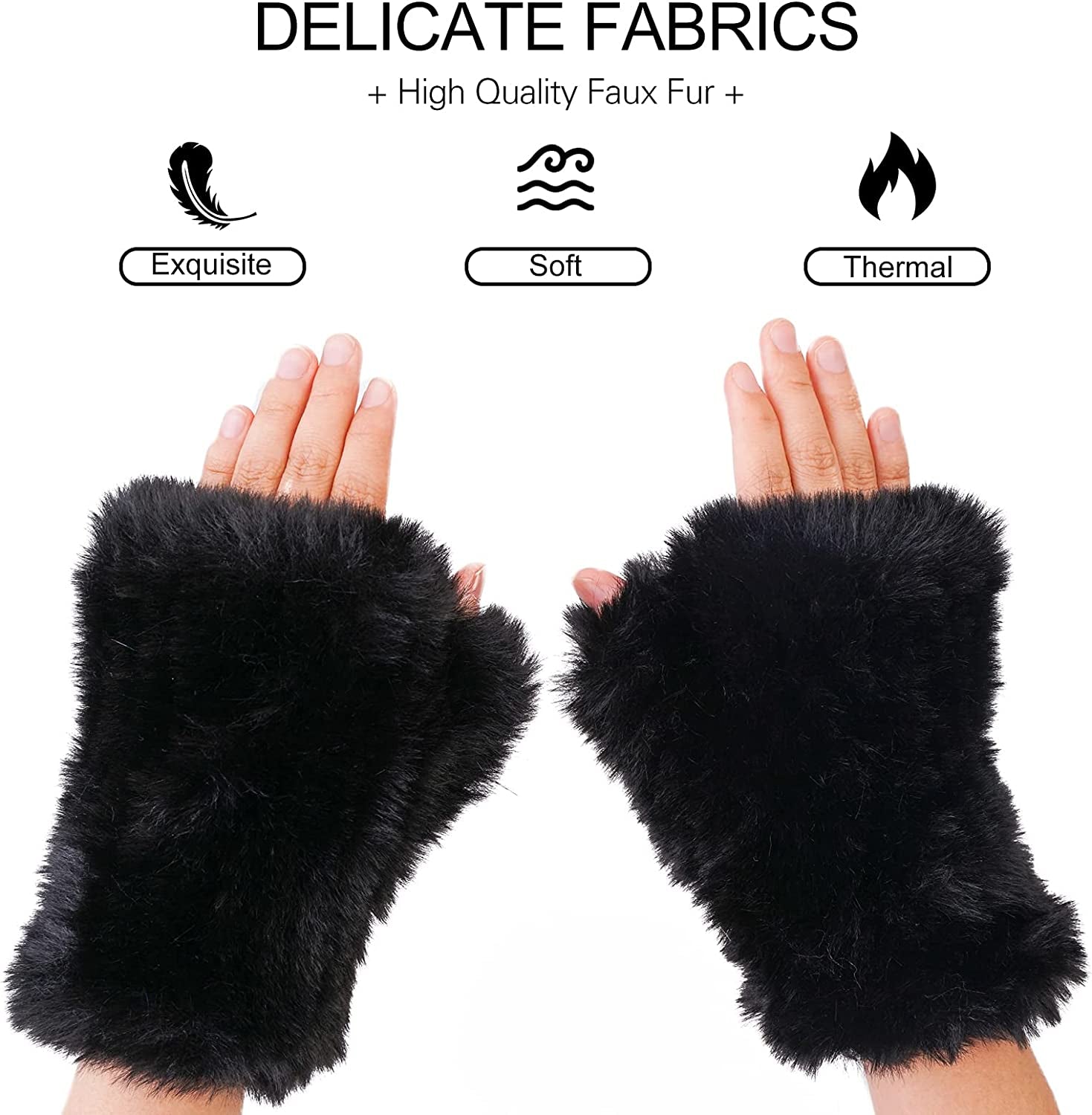 CECELORIA Women Faux Fur Fingerless Gloves - Soft Winter Gloves, Furry Gloves for Women Winter Warm Costume Accessories Apparel & Accessories > Clothing Accessories > Gloves & Mittens CECELORIA