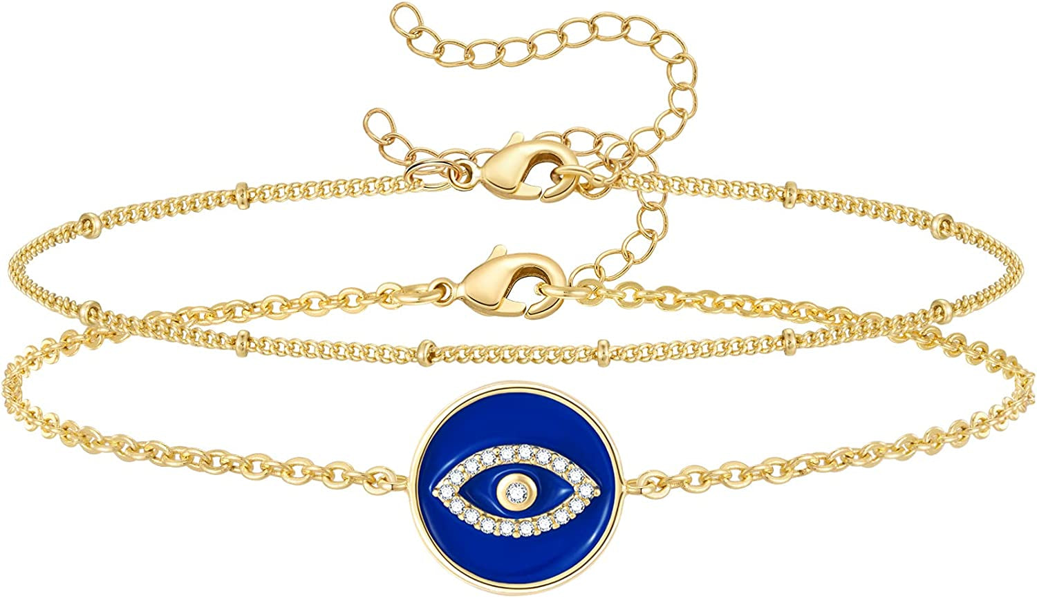 Kissyan Gold Layered Ankle Bracelets for Women, Dainty 14K Gold Plated Layering Anklets Set Adjustable Fashion Cuban Link Snake Tennis Chain Ankles Summer Beach Foot Jewelry Gifts for Women Girls Apparel & Accessories > Jewelry > Anklets KissYan N-Blue Evil Eye