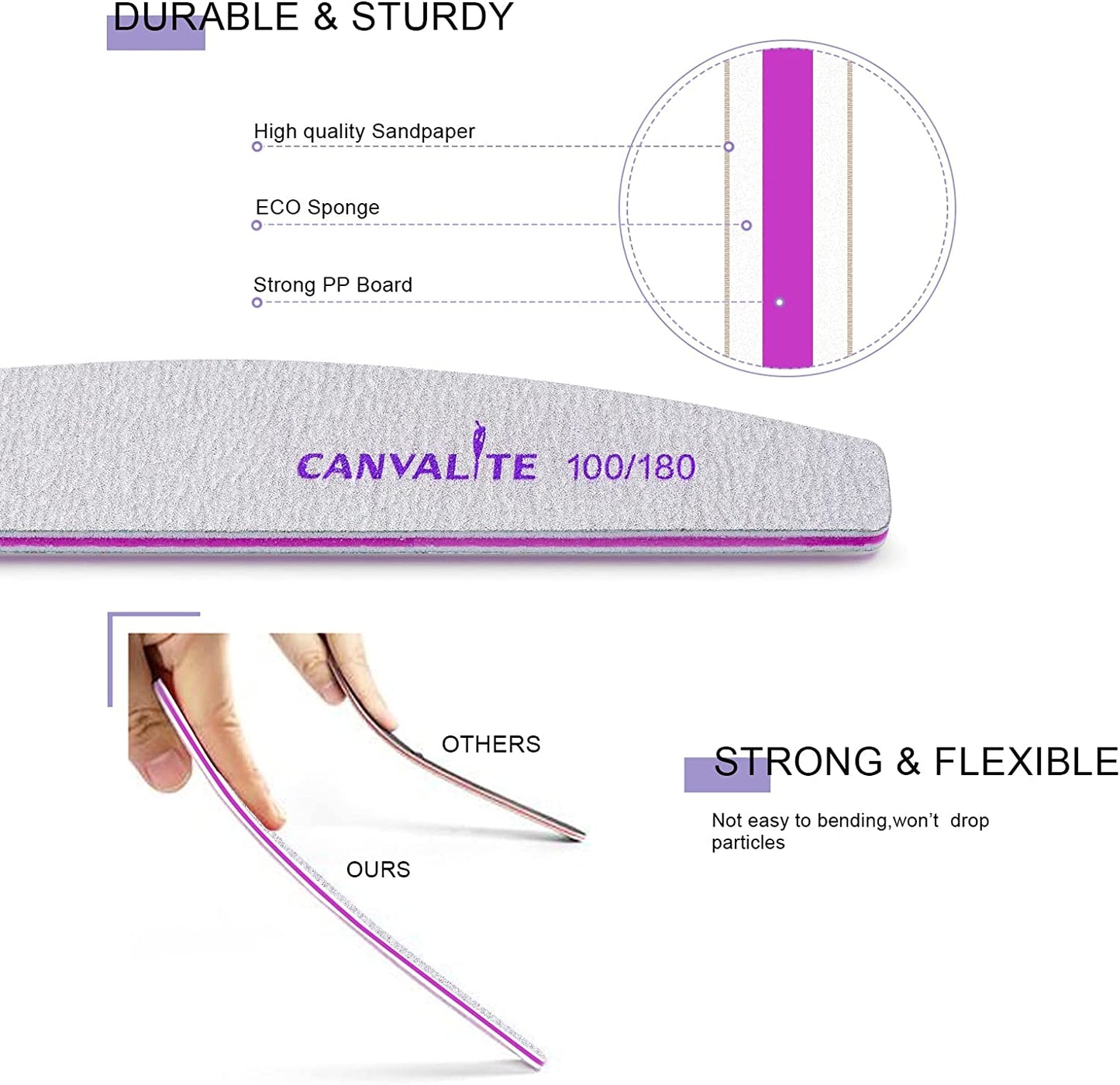 Canvalite 10 PCS Nail File Professional Nail Files Reusable Double Sided Emery Board(100/180 Grit) Nail Styling Tools for Home and Salon Use Health & Beauty > Personal Care > Cosmetics > Cosmetic Tools > Nail Tools CANVALITE