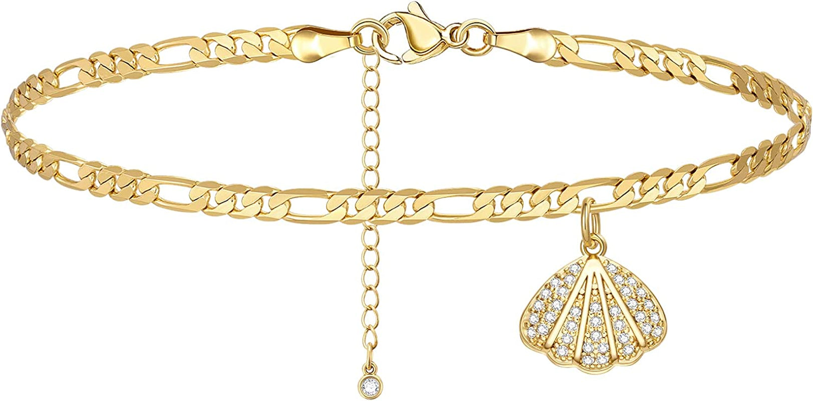 Kissyan Gold Ankle Bracelets for Women, Dainty 14K Gold Plated Anklets Cuban Link Chain Ankles Adjustable Snake Tennis Anklet Bracelet Tiny Beach Foot Jewelry Gifts for Women Girls Apparel & Accessories > Jewelry > Anklets KissYan Gold-shell