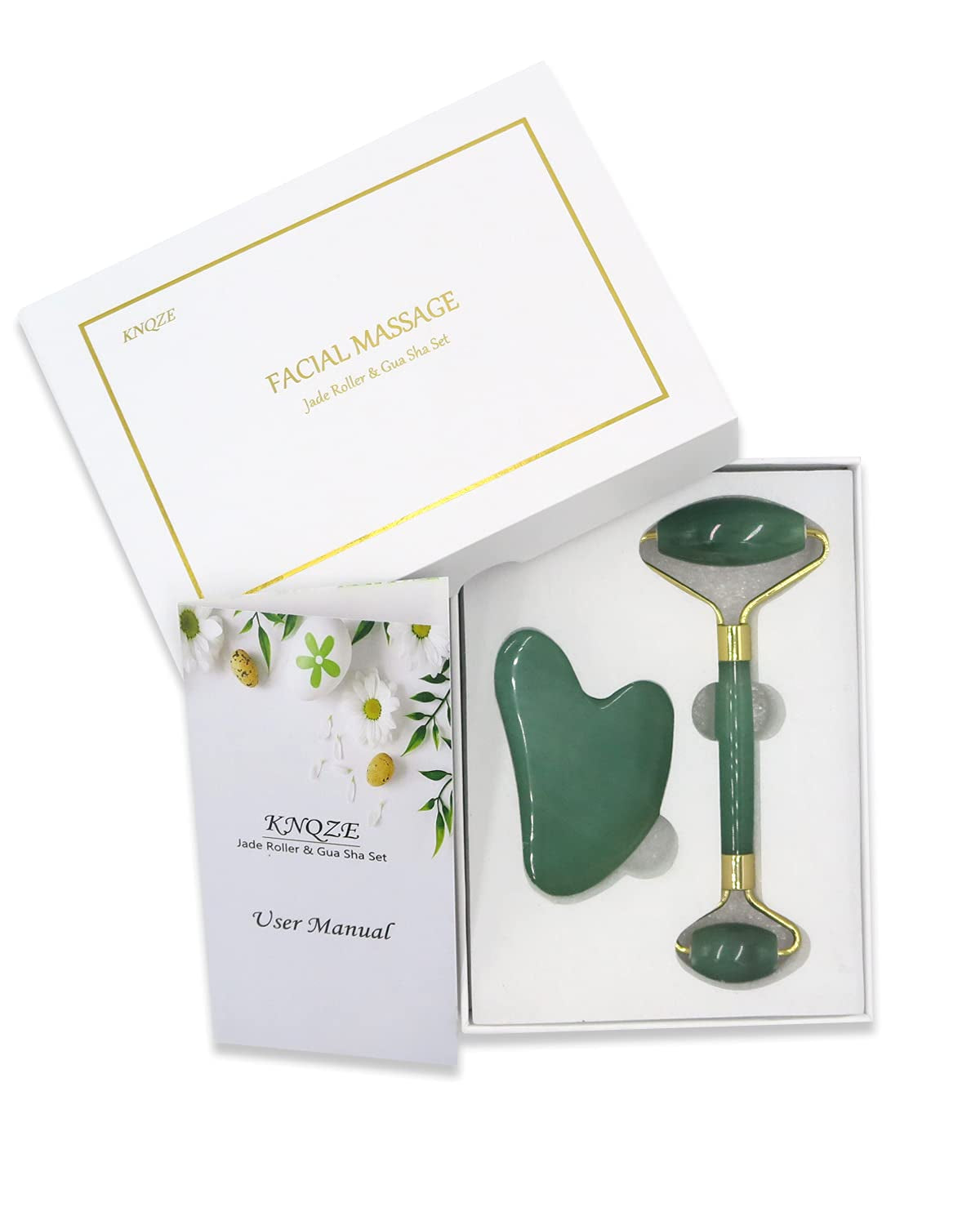 Guasha Tool for Face, Jade Roller Gua Sha Massage Tool Set, Beauty Facial Skin Care Massager for Muscle Relaxing and Wrinkles Relieve - Green Natural Jade Stone Health & Beauty > Personal Care > Cosmetics > Cosmetic Tools > Skin Care Tools KNQZE