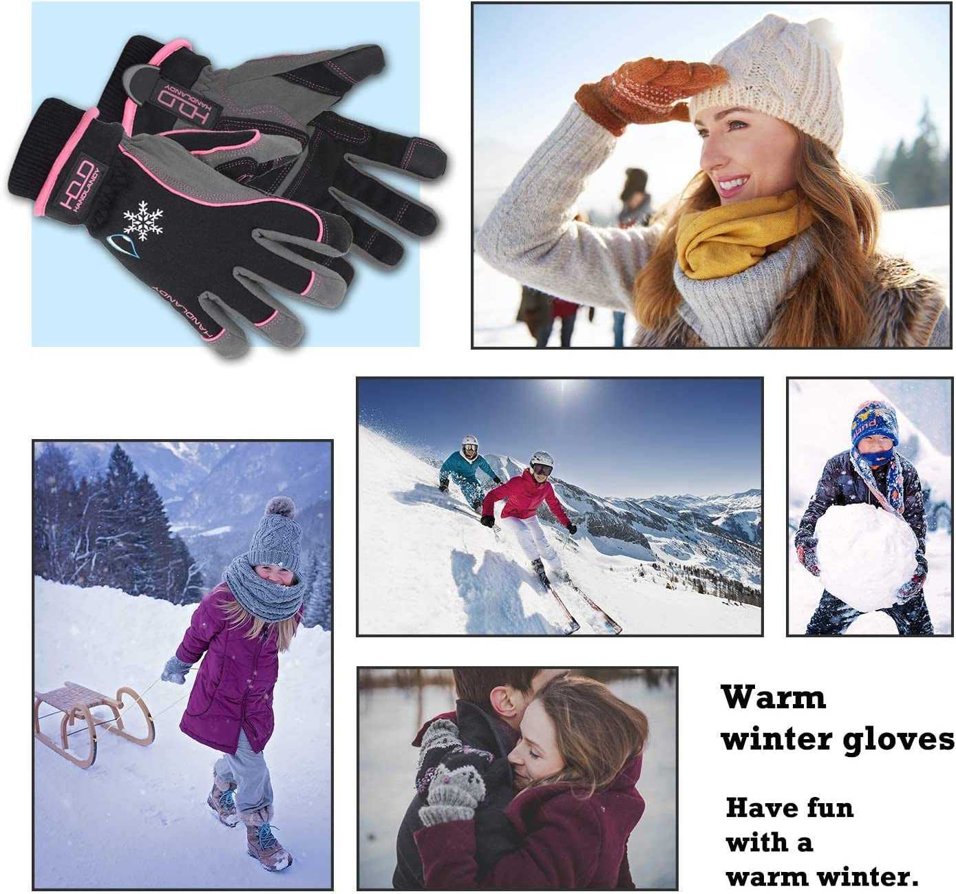 Waterproof Insulated Work Gloves, Thermal Winter Gloves for Men Women Touch Screen, Warm Ski Snowboard Cold Weather Gloves (Medium, Pink) Apparel & Accessories > Clothing Accessories > Gloves & Mittens HANDLANDY