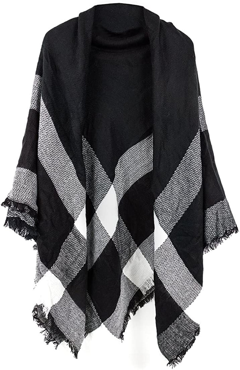Neal LINK Women'S Plaid Scarf Blanket Wrap Warm Tartan Checked Shawl Tartan Scarves Pashmina Cape Apparel & Accessories > Clothing Accessories > Scarves & Shawls Neal LINK Black White Gray