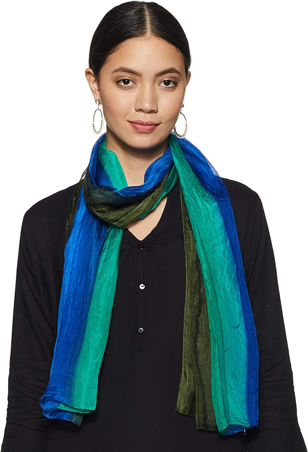Stylore 100% Silk Scarf Long Lightweight Sunscreen Shawl Wrap Scarves Apparel & Accessories > Clothing Accessories > Scarves & Shawls Stylore Stripe Green Blue