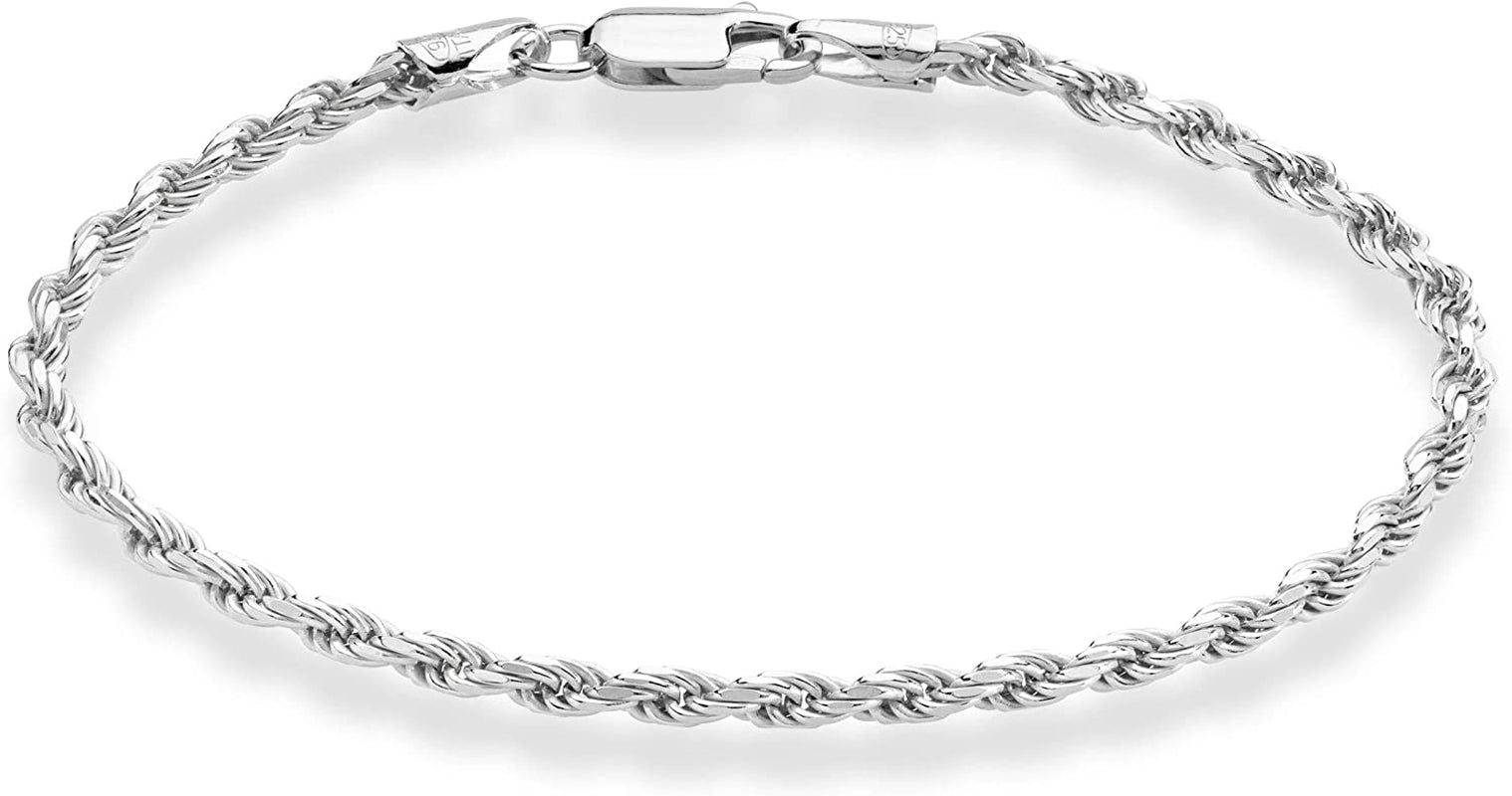 Miabella 925 Sterling Silver Italian 2Mm, 3Mm Diamond-Cut Braided Rope Chain Anklet Ankle Bracelet for Women Teen Girls, Made in Italy Apparel & Accessories > Jewelry > Anklets Miabella Width 3mm Length 11 Inches (Large)