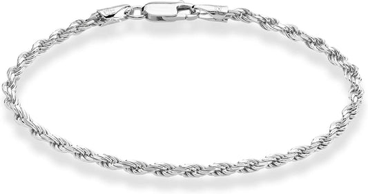 Miabella 925 Sterling Silver Italian 2Mm, 3Mm Diamond-Cut Braided Rope Chain Anklet Ankle Bracelet for Women Teen Girls, Made in Italy Apparel & Accessories > Jewelry > Anklets Miabella Width 3mm Length 11 Inches (Large)