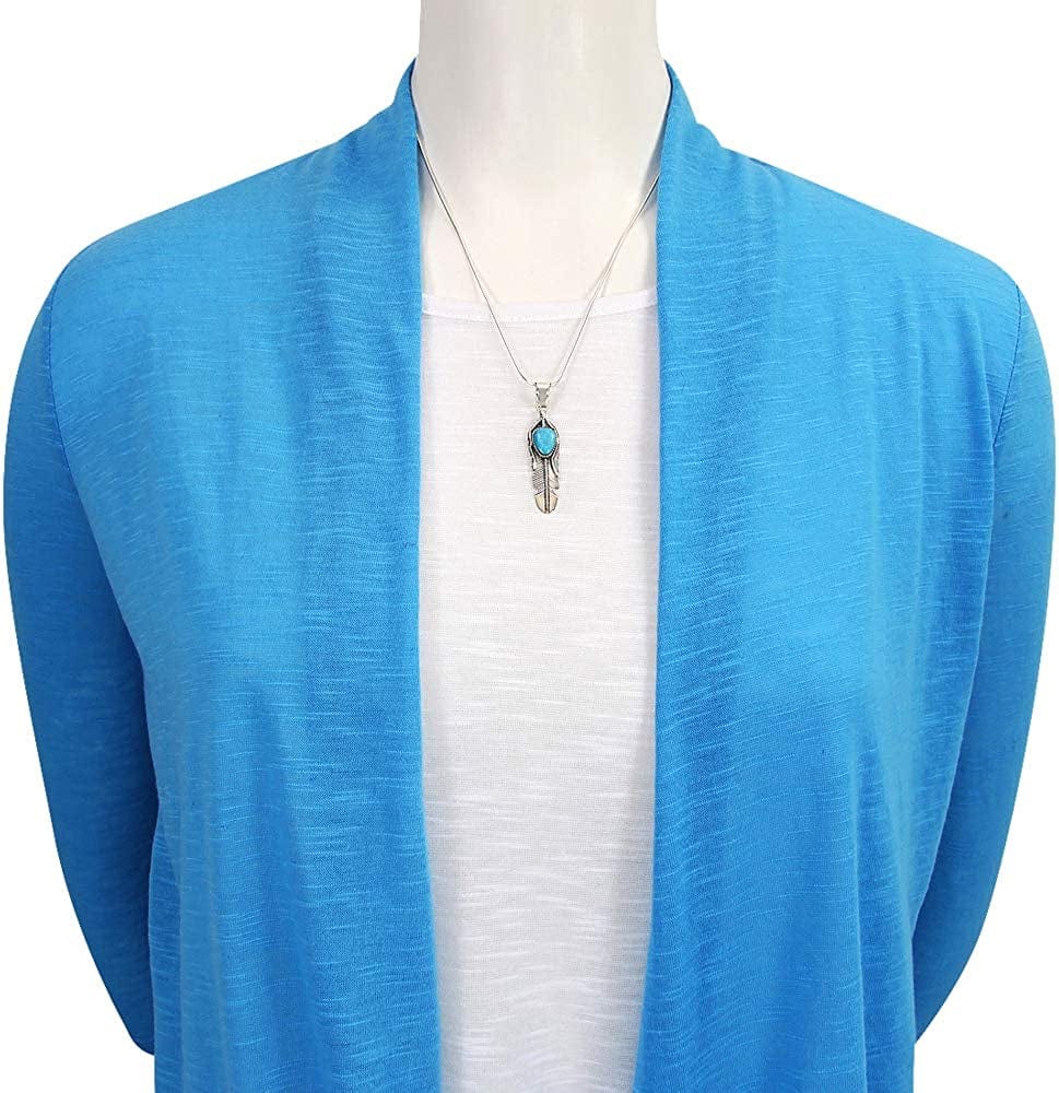 Feather Turquoise Pendant Necklace 20" Sterling Silver 925 Genuine Gemstones (Choose Color) Turquoise