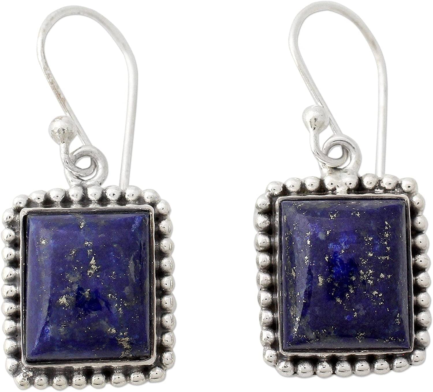 NOVICA Lapis Lazuli .925 Sterling Silver Rectangular Dangle Earrings 'Good Will Spirit' Apparel & Accessories > Jewelry > Earrings NOVICA