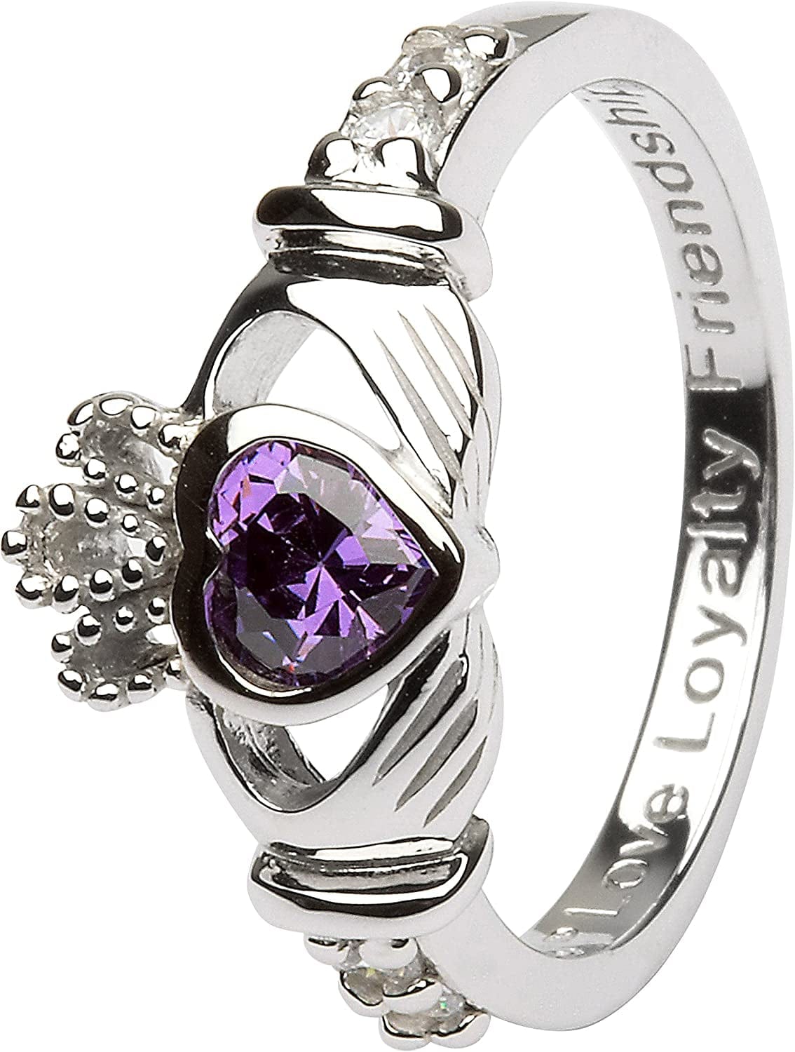 February Birth Month Sterling Silver Claddagh Ring LS-SL90-2. Made in Ireland. 4