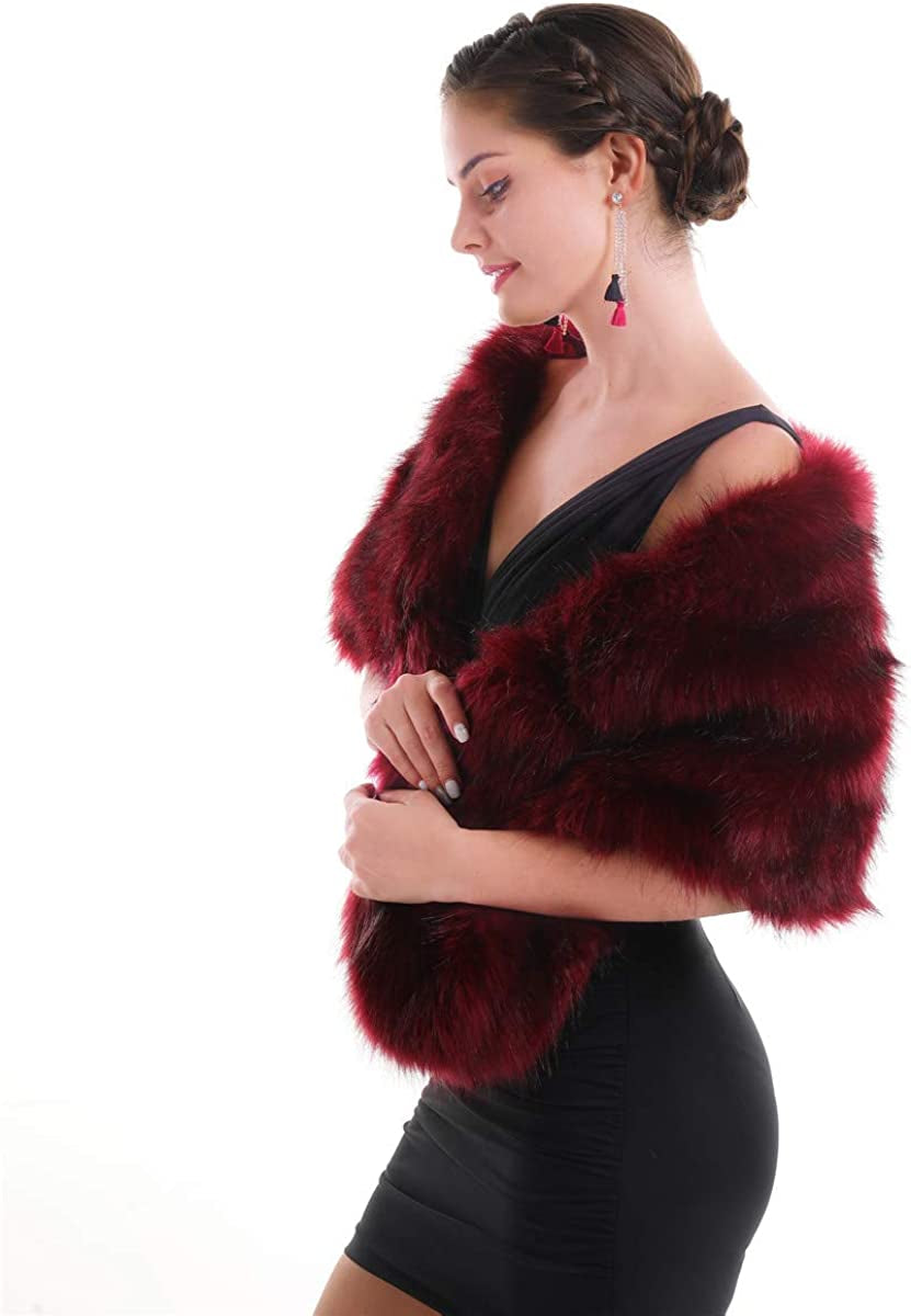 Lucky Leaf Women Luxurious Large Winter Faux Fur Scarf Wrap Collar Shrug for Lady Poncho Wedding Dinner Party Apparel & Accessories > Clothing Accessories > Scarves & Shawls Lucky Leaf