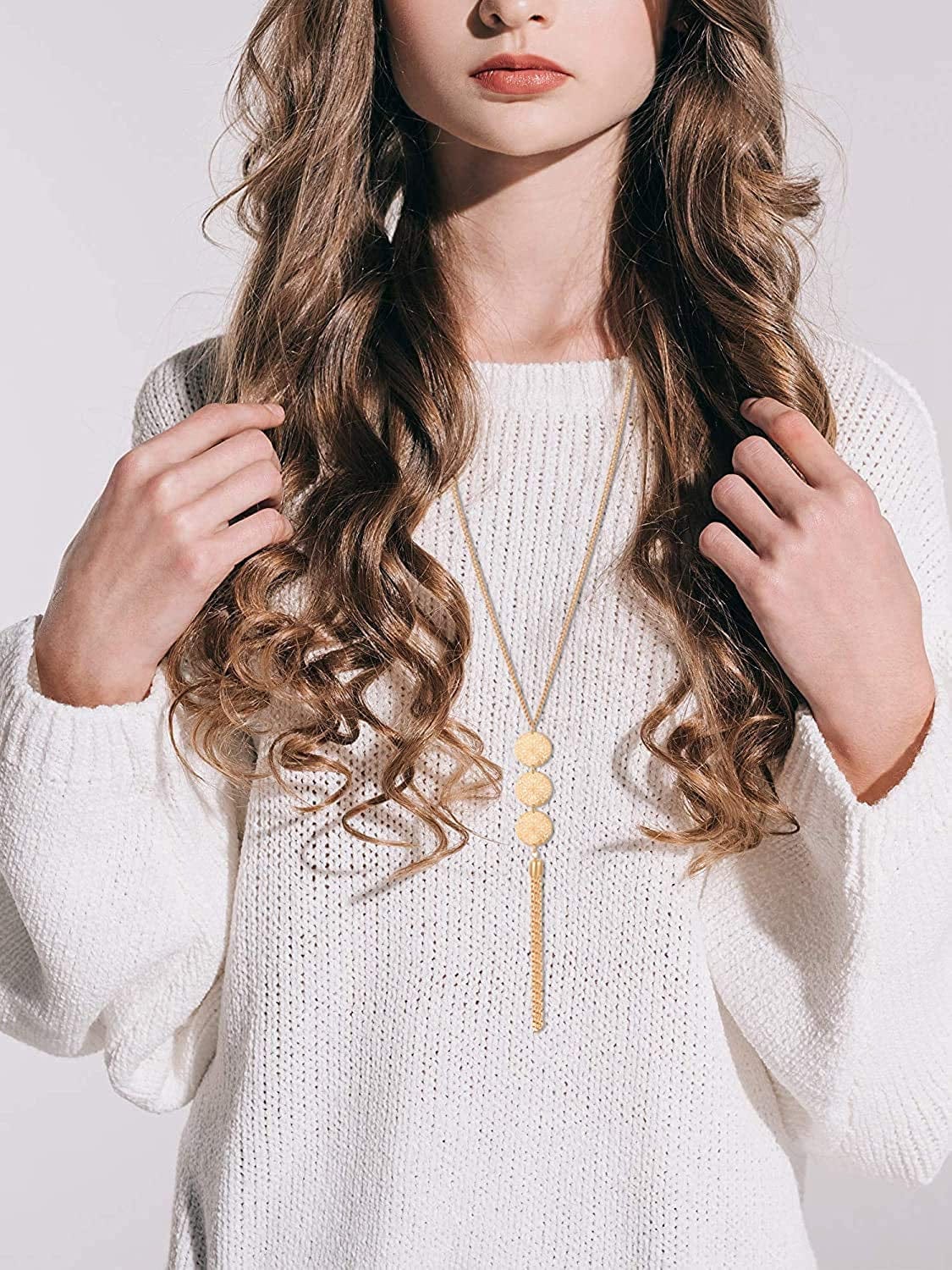 Fecsiory 12 Pcs Long Pendant Necklace for Women, Gold Bar Feather Triangle Leaf Lock Tassel Y Necklace Jewelry Set for Girls Gold & Silver Set