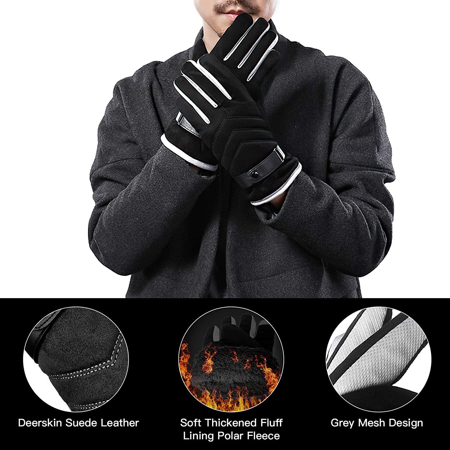Migoo Winter Warm Gloves for Men Women, Windproof Thermal Gloves for Cold Weather Anti-Slip Snow Gloves for Driving Cycling Running Skiing Fishing Hiking Outdoor Sports Black Apparel & Accessories > Clothing Accessories > Gloves & Mittens MiGoo