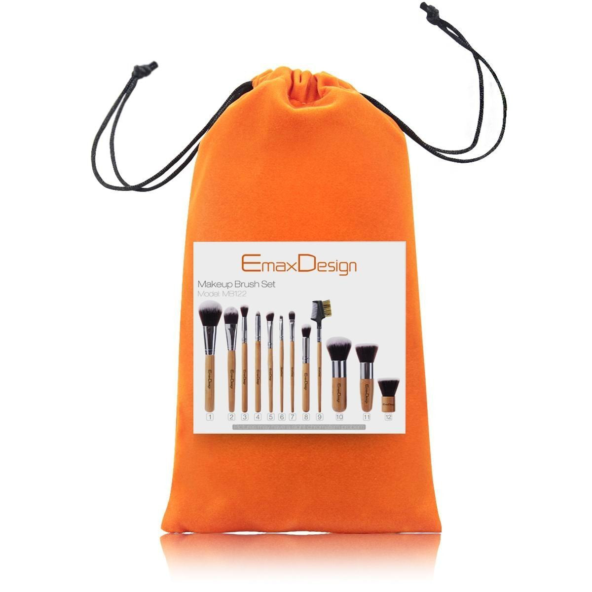 Emaxdesign 12 Pieces Makeup Brush Set Professional Bamboo Handle Premium Synthetic Kabuki Foundation Blending Blush Concealer Eye Face Liquid Powder Cream Cosmetics Brushes Kit with Bag Health & Beauty > Personal Care > Cosmetics > Cosmetic Tools > Makeup Tools EmaxDesign
